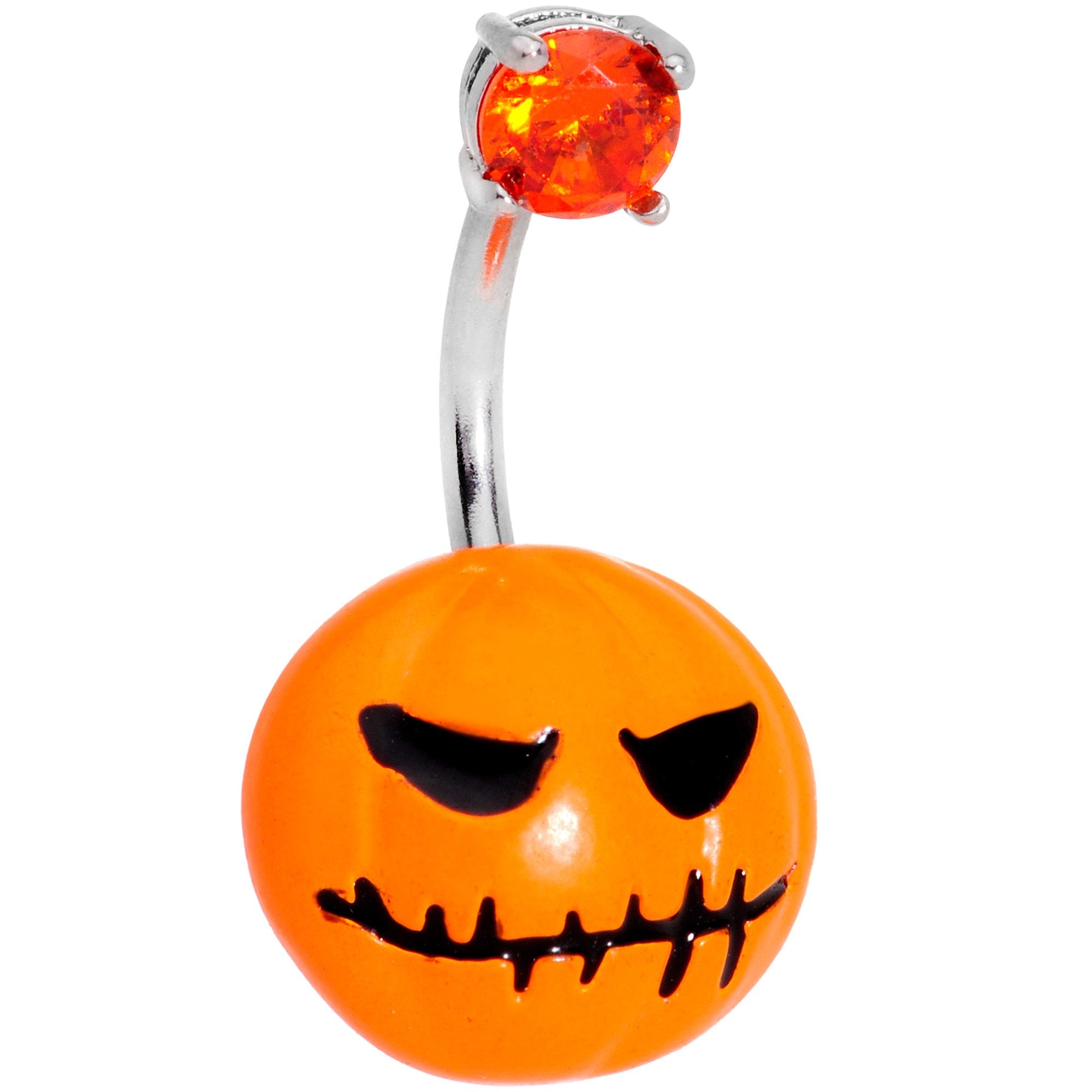 Orange Gem Scary Halloween Jack O Lantern Belly Ring