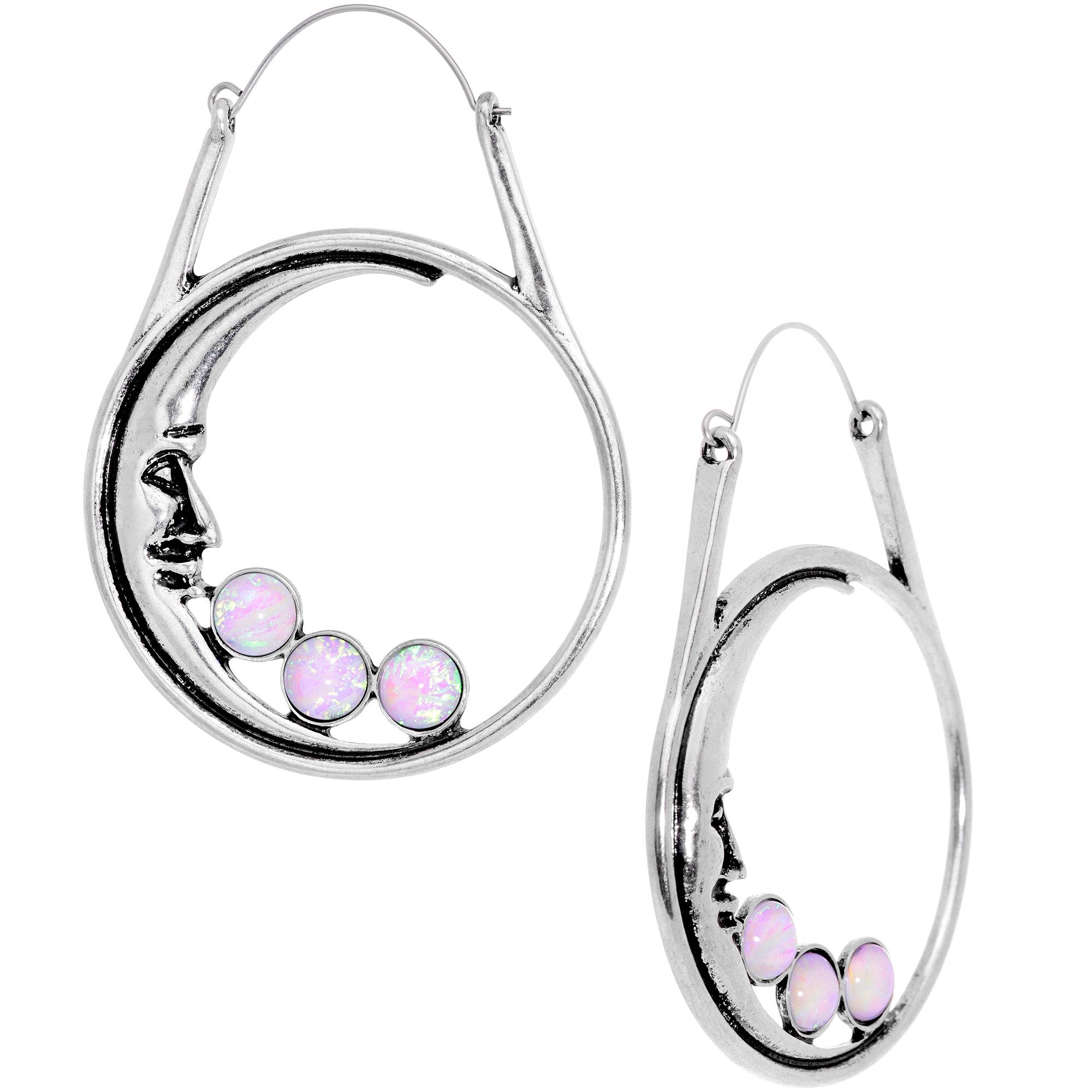 Pink Faux Opal Smiling Man In The Moon Tunnel Plug Earrings