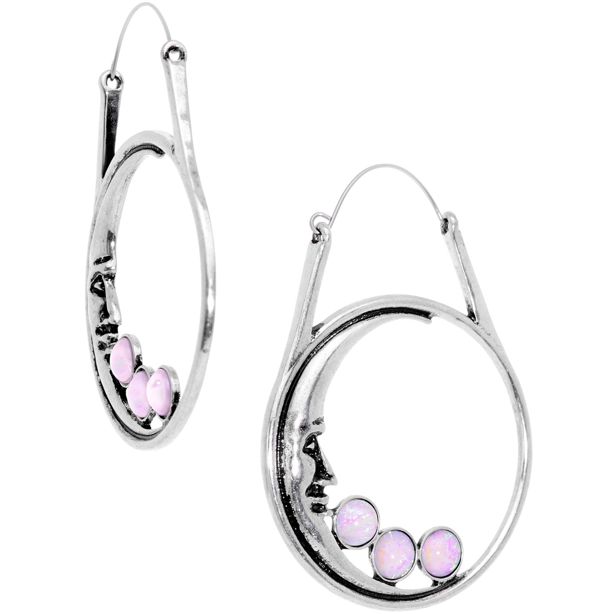 Pink Faux Opal Smiling Man In The Moon Tunnel Plug Earrings