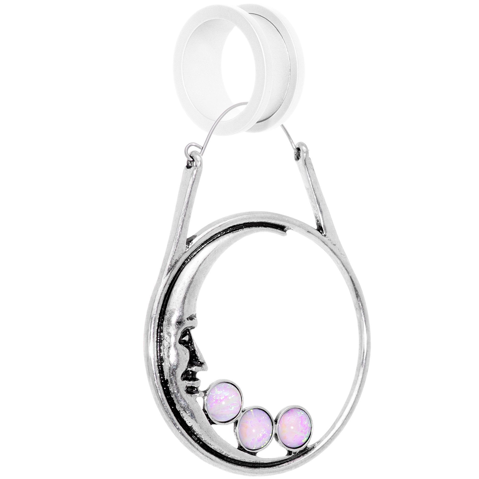 Pink Faux Opal Smiling Man In The Moon Tunnel Plug Earrings