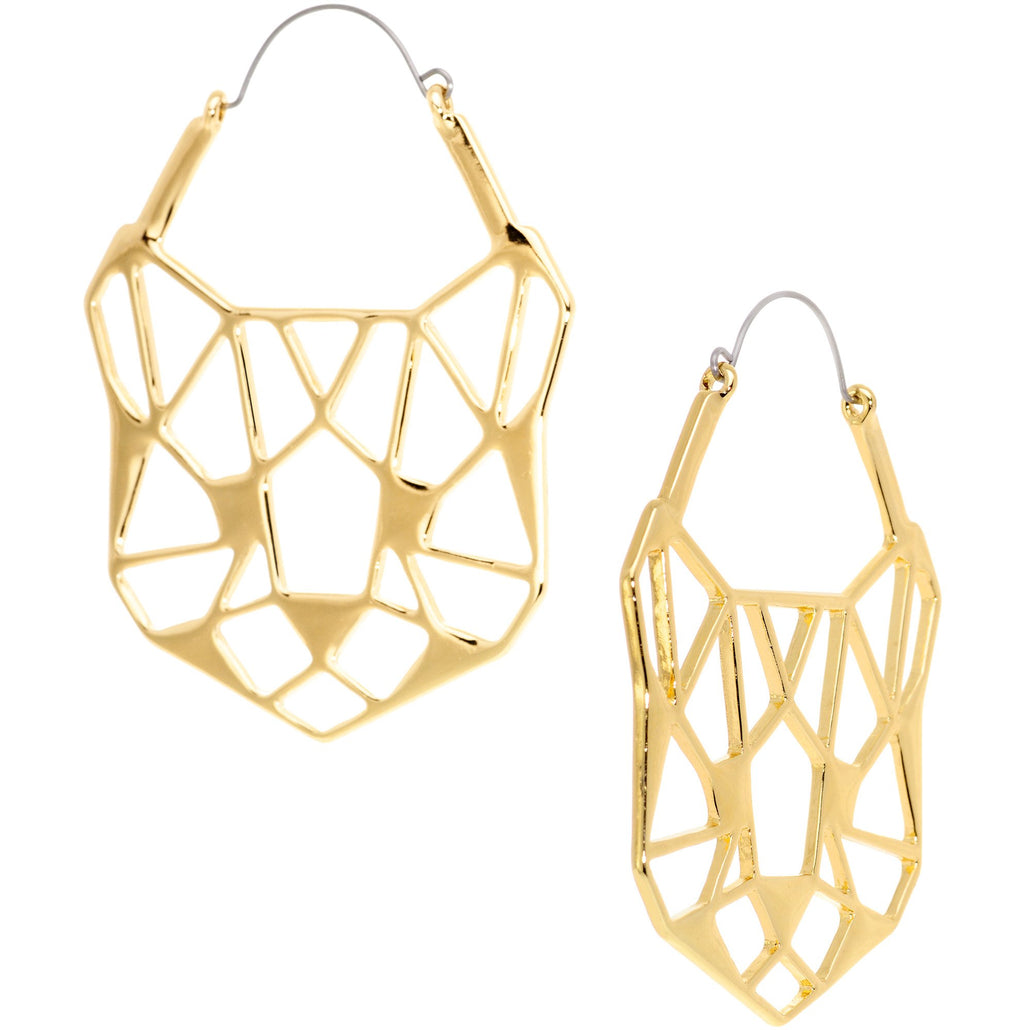 Gold Tone Geometric Cut Out Cat Panther Tunnel Plug Earrings