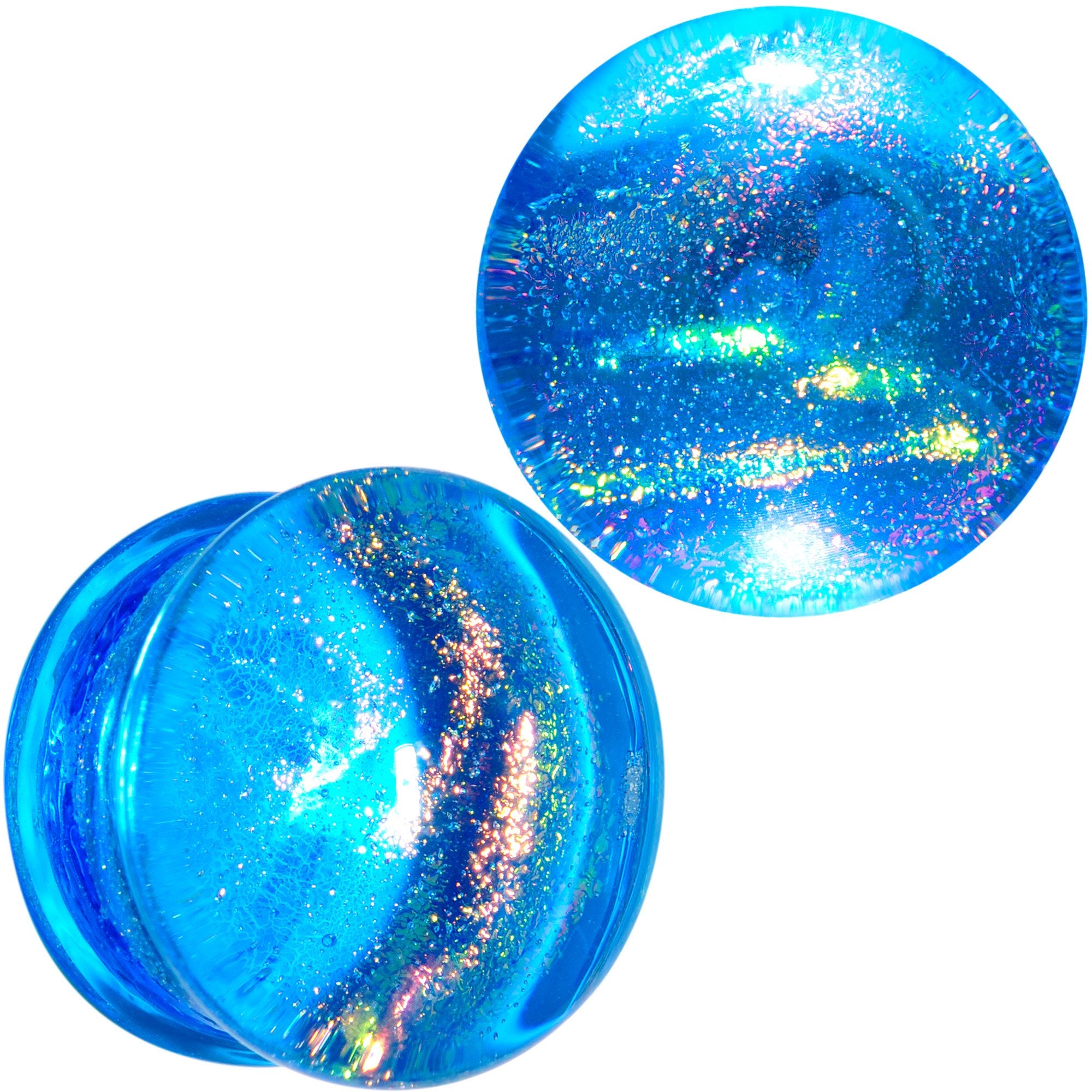 3/4 Aqua Dichroic Glass Mystic Rainbow Galaxy Double Flare Plug Set