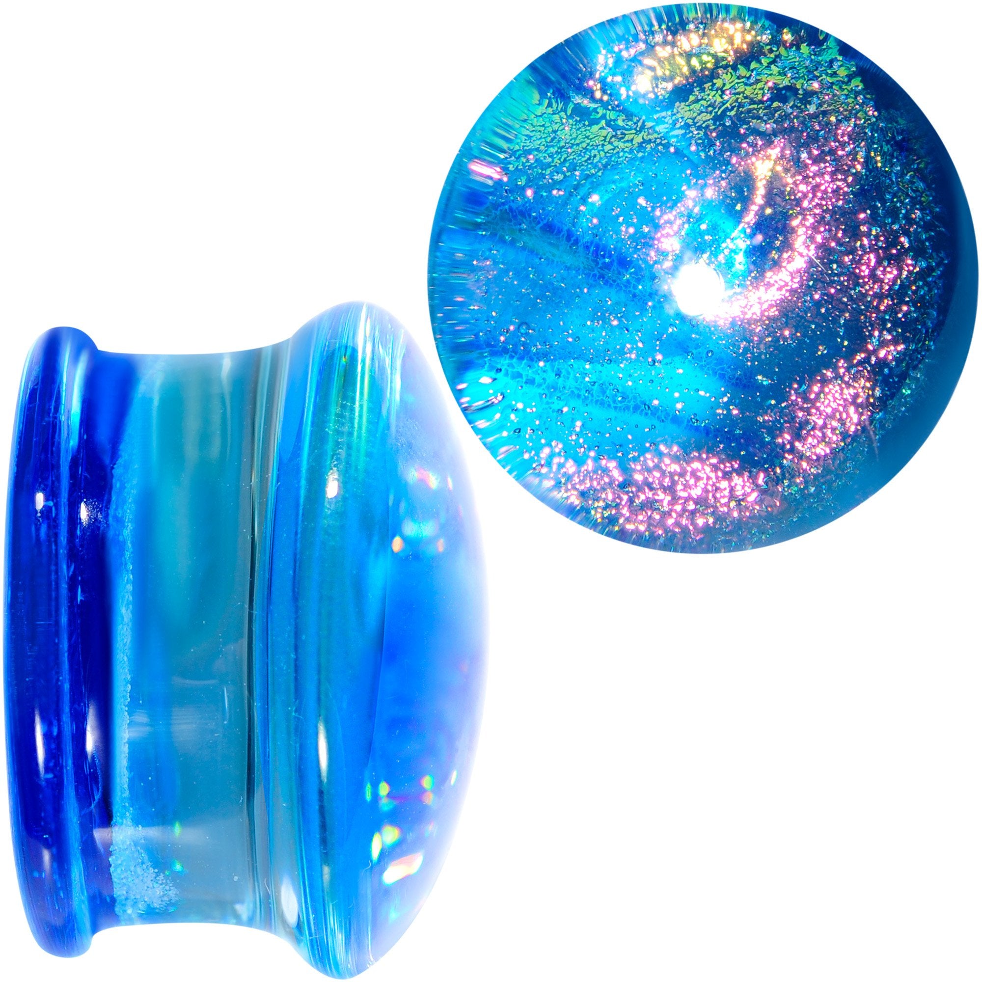 3/4 Aqua Dichroic Glass Mystic Rainbow Galaxy Double Flare Plug Set