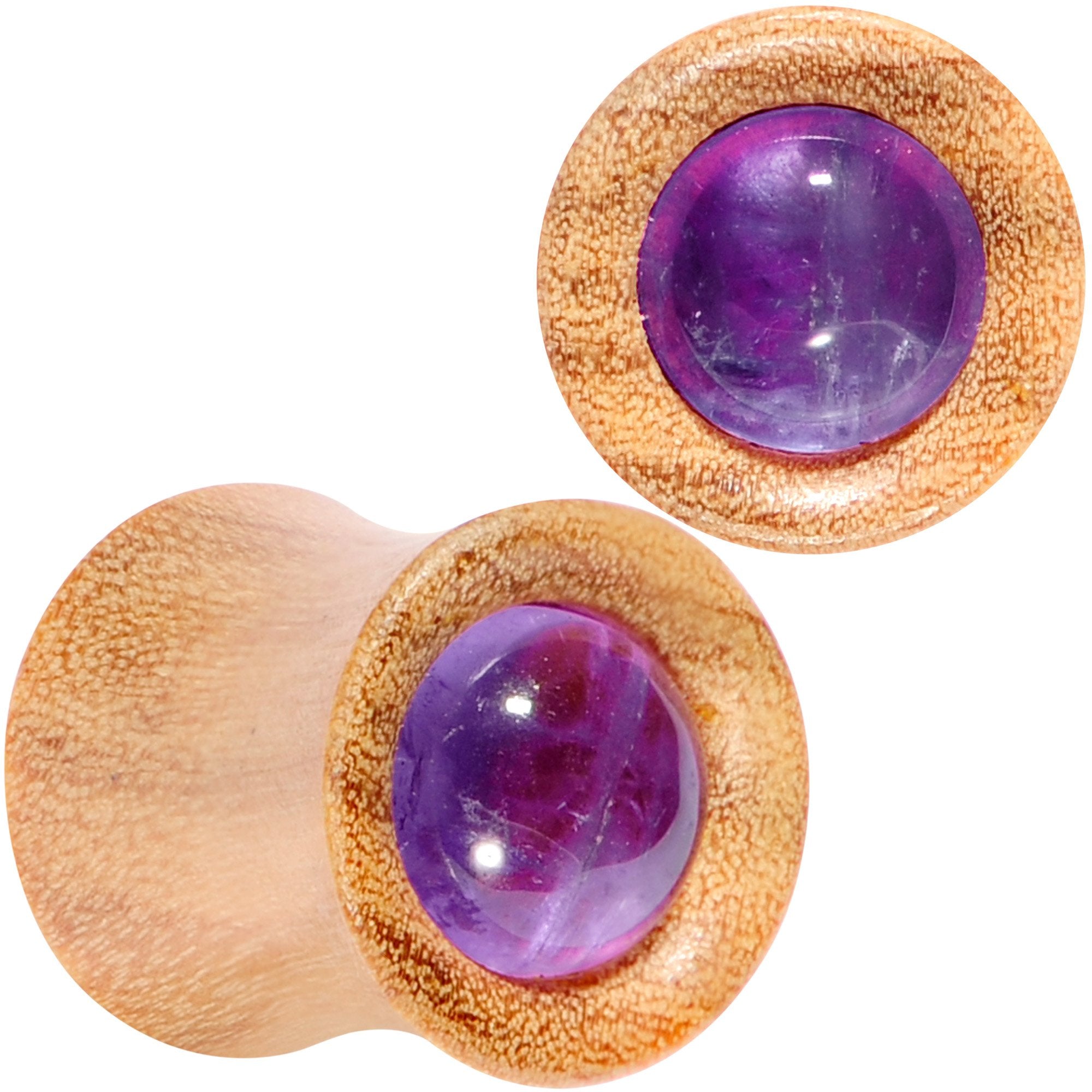 Purple CZ Gem Olive Wood Natural Beauty Saddle Plug Set 5mm to 25mm
