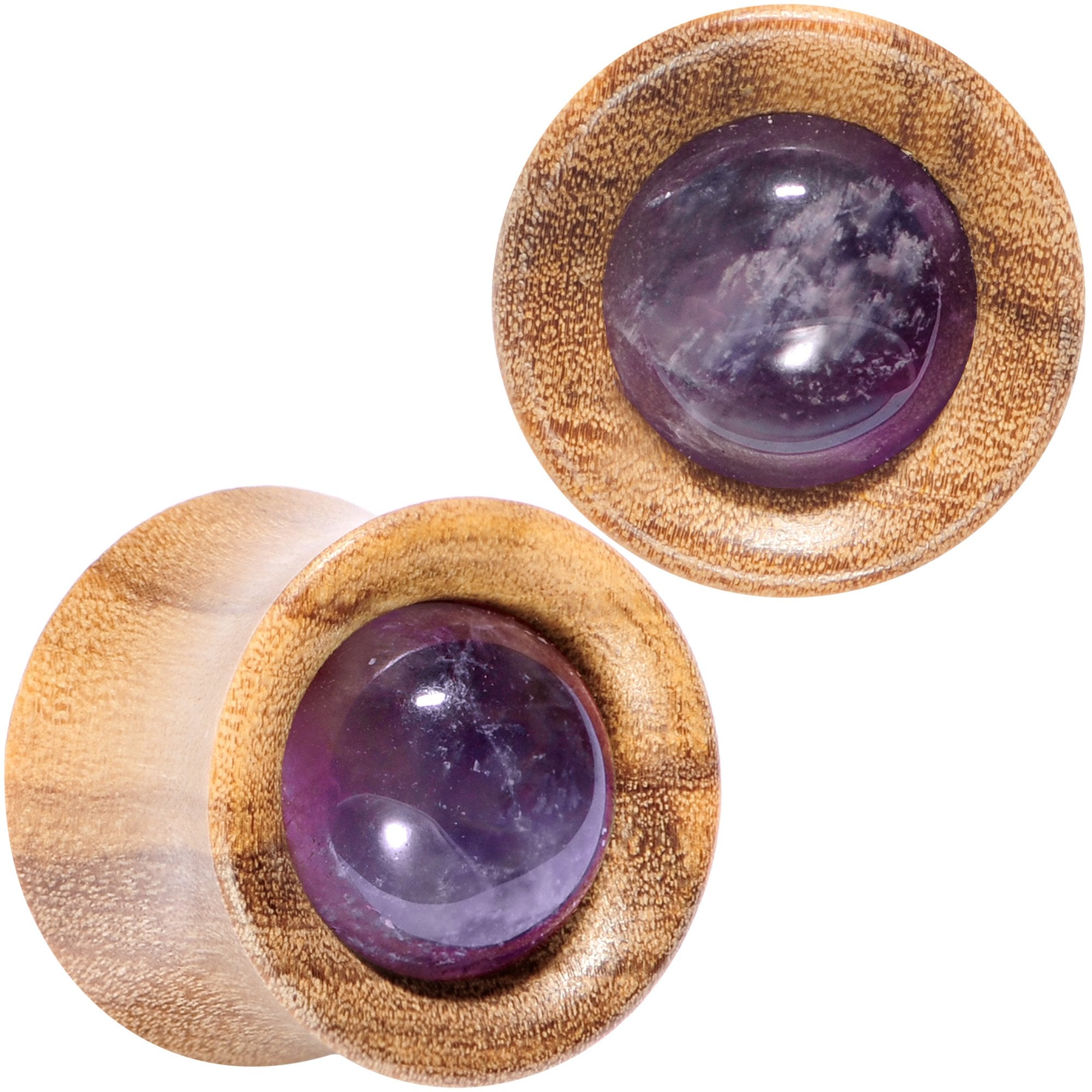 Purple CZ Gem Olive Wood Natural Beauty Saddle Plug Set 5mm to 25mm