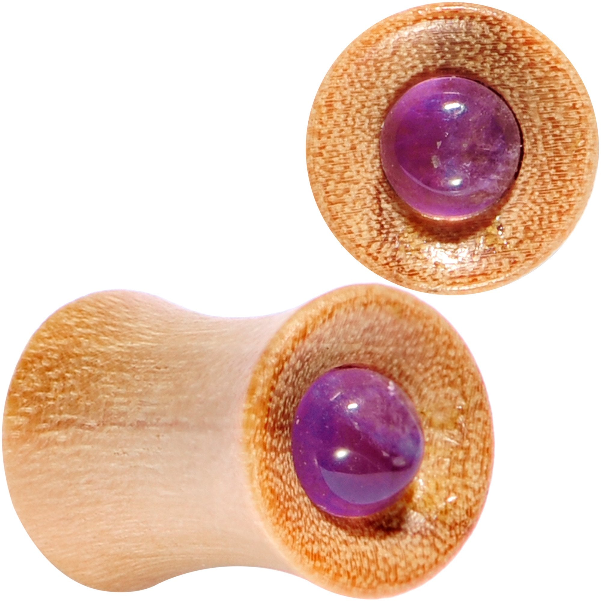 Purple CZ Gem Olive Wood Natural Beauty Saddle Plug Set 5mm to 25mm