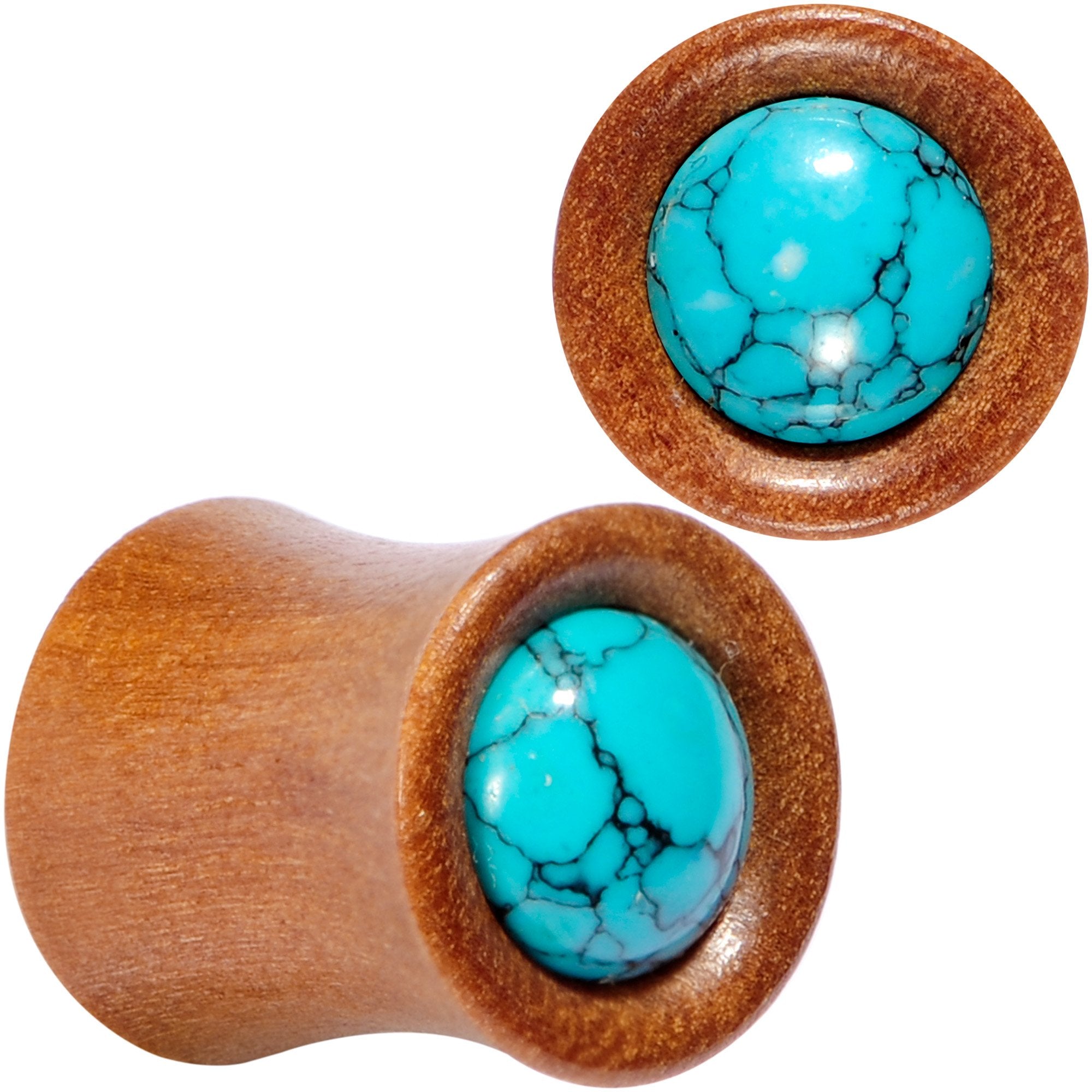 Turquoise Stone Sawo Wood Earth Sky Saddle Plug Set 5mm to 25mm