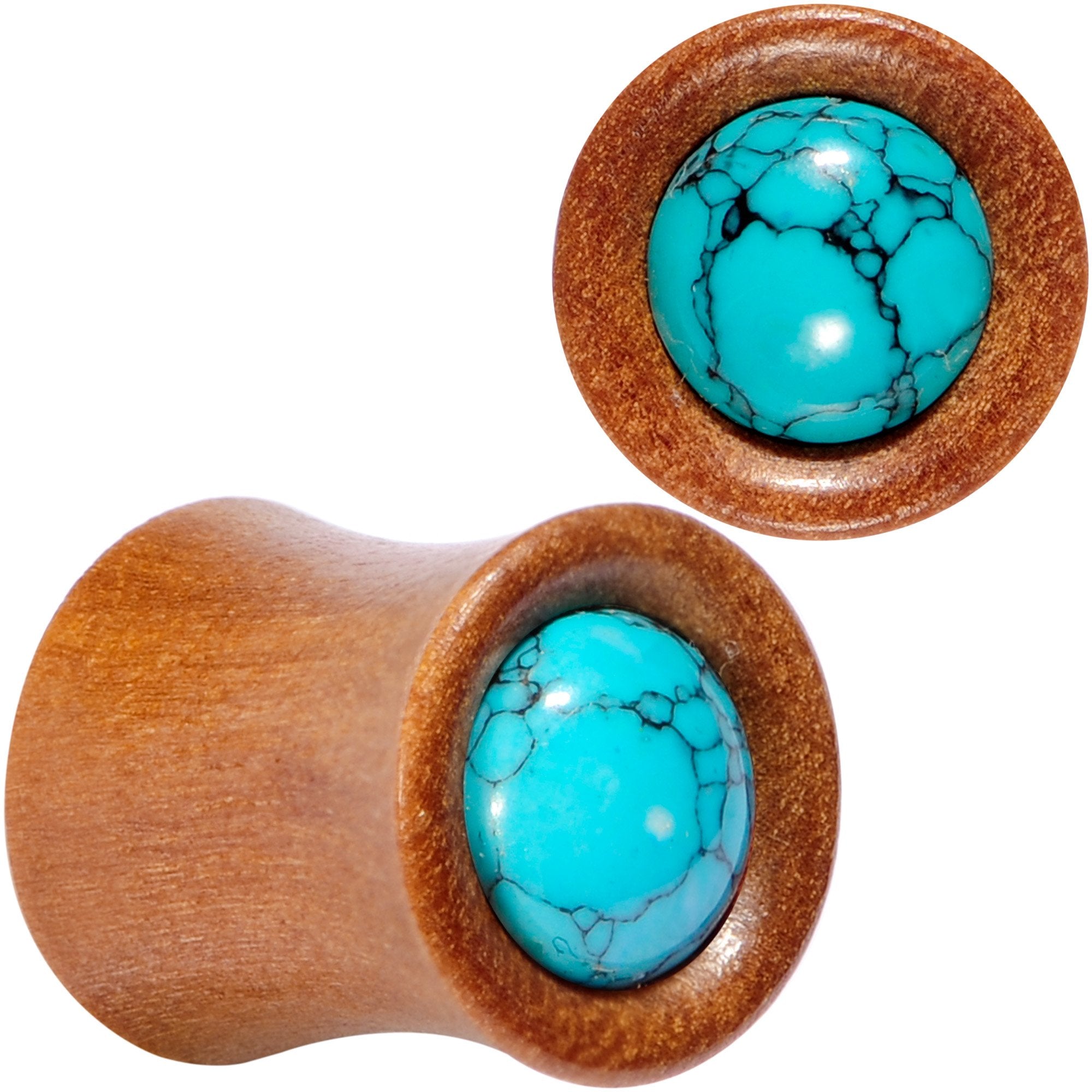 Turquoise Stone Sawo Wood Earth Sky Saddle Plug Set 5mm to 25mm