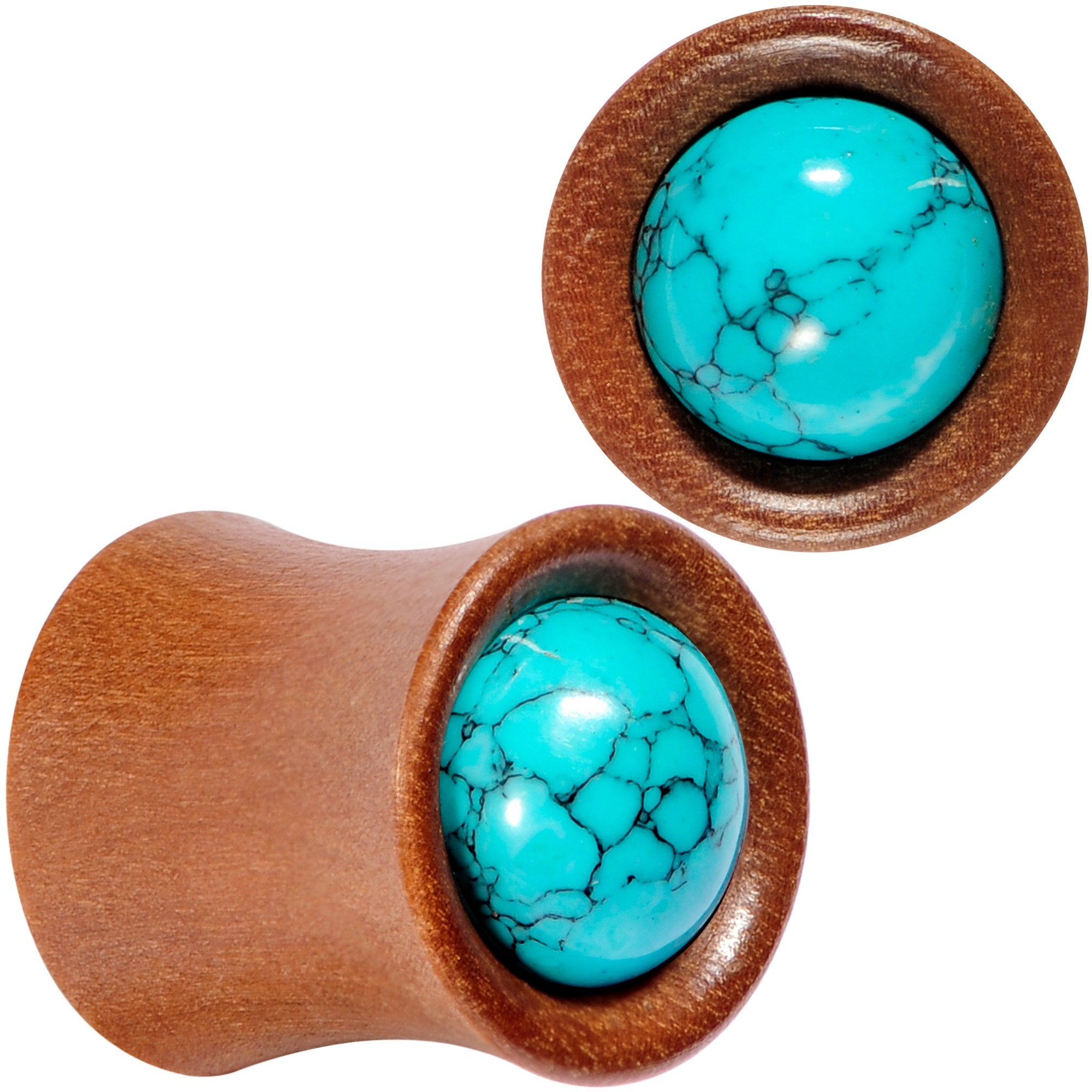 Turquoise Stone Sawo Wood Earth Sky Saddle Plug Set 5mm to 25mm