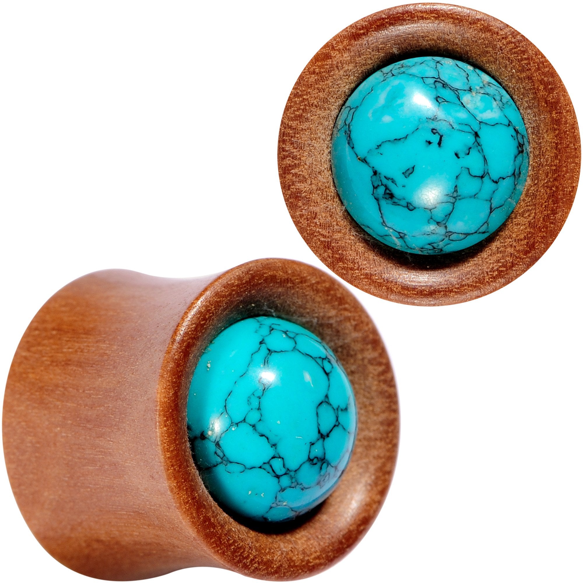 Turquoise Stone Sawo Wood Earth Sky Saddle Plug Set 5mm to 25mm