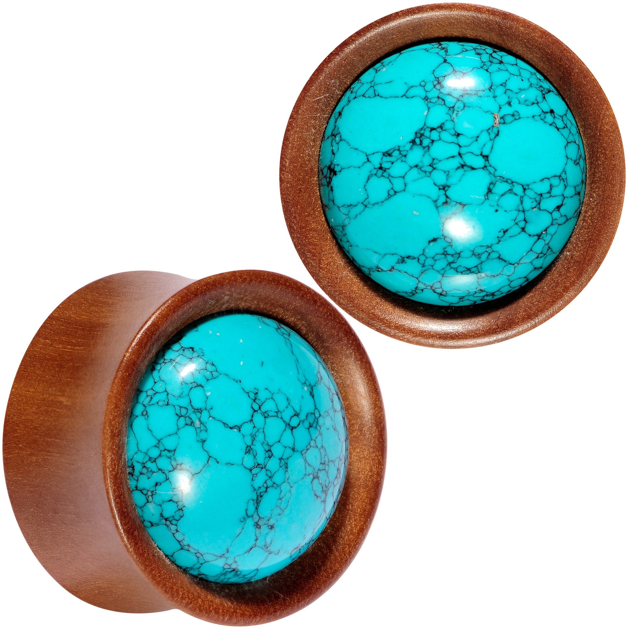 Turquoise Stone Sawo Wood Earth Sky Saddle Plug Set 5mm to 25mm