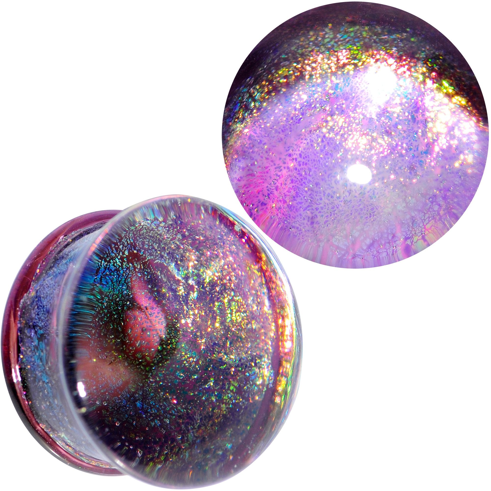 3/4 Purple Dichroic Glass Mystic Rainbow Galaxy Double Flare Plug Set