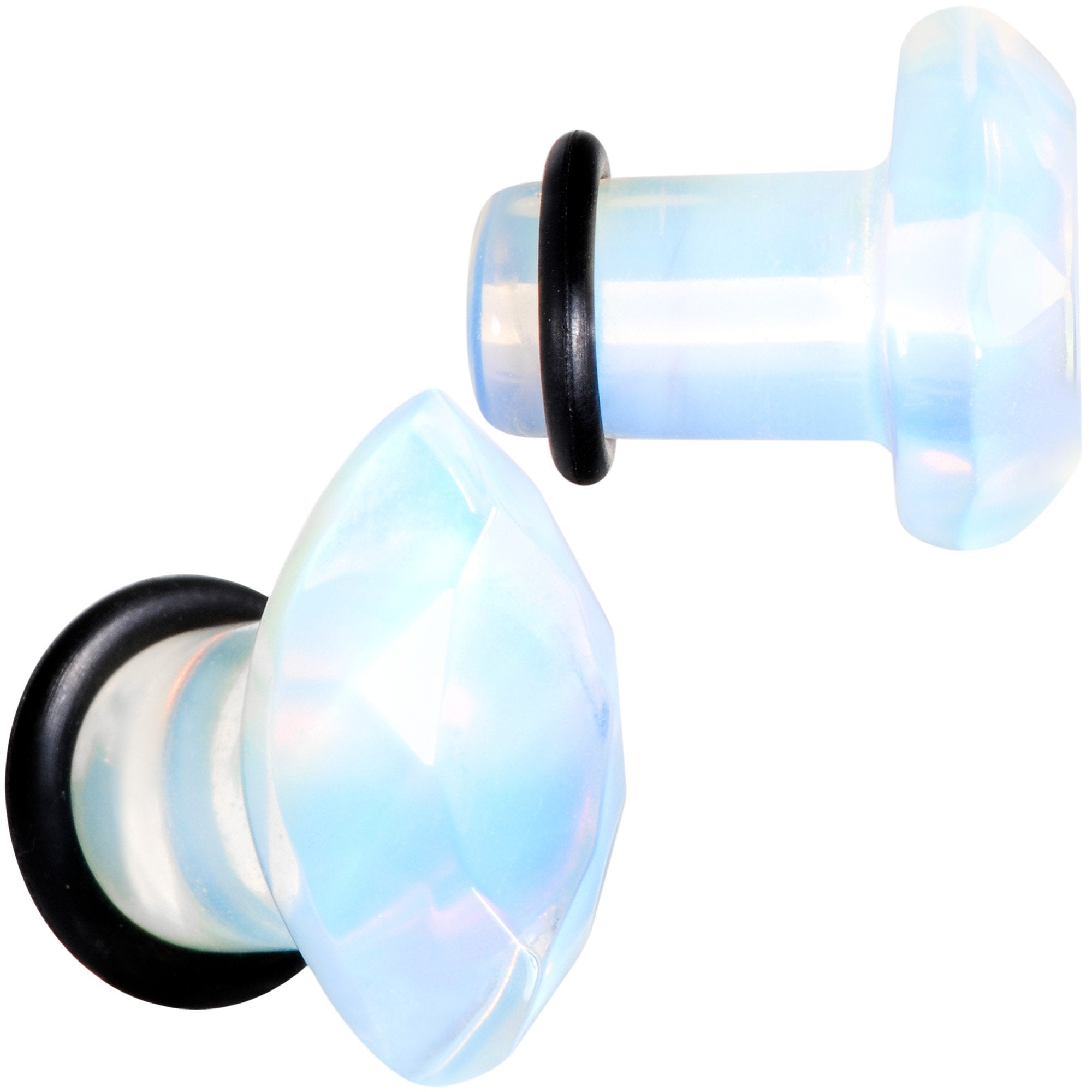 White Opalite Faceted Single Flare Plug Set 6mm to 25mm