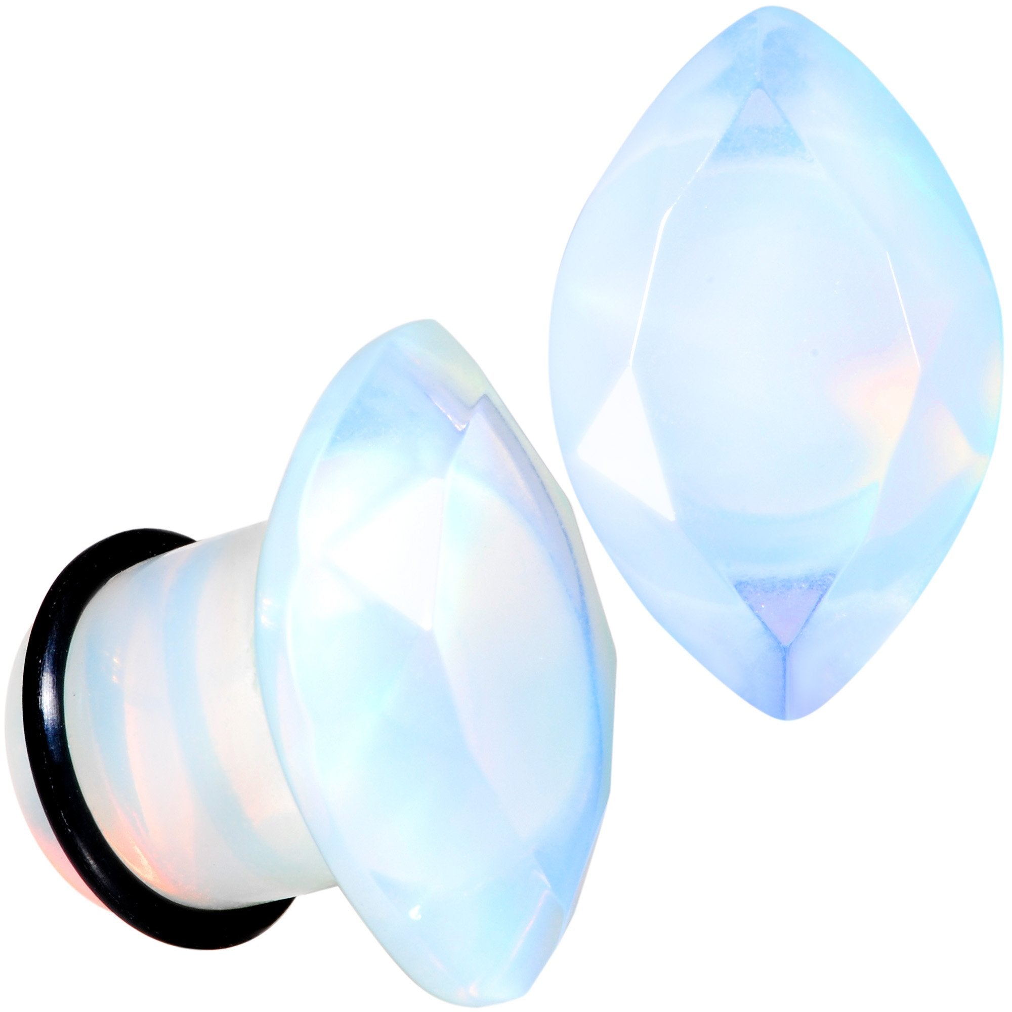 White Opalite Faceted Single Flare Plug Set 6mm to 25mm