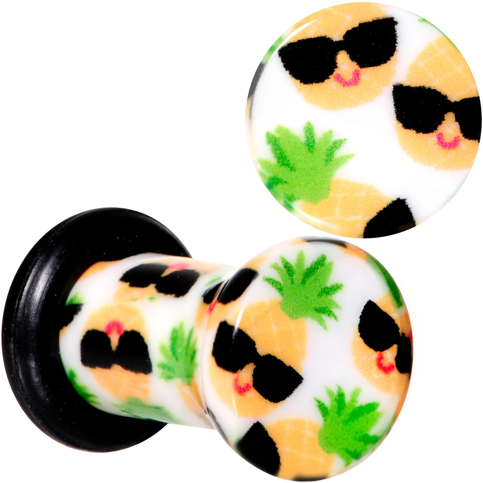 White Acrylic Hip Sunglasses Pineapple Single Flare Plug Set Sizes 3mm to 16mm