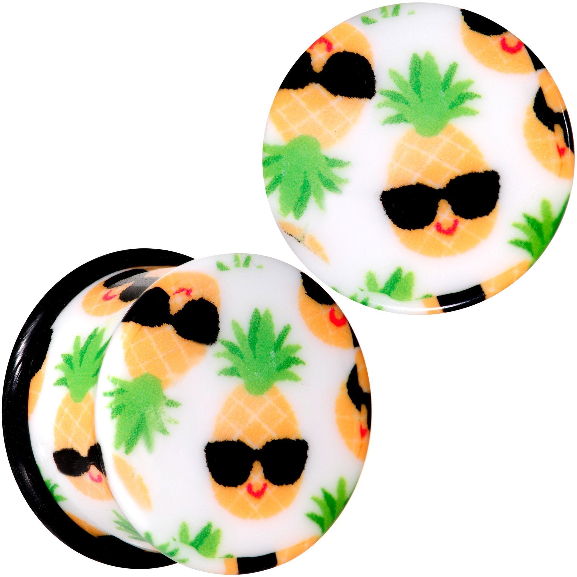 White Acrylic Hip Sunglasses Pineapple Single Flare Plug Set Sizes 3mm to 16mm
