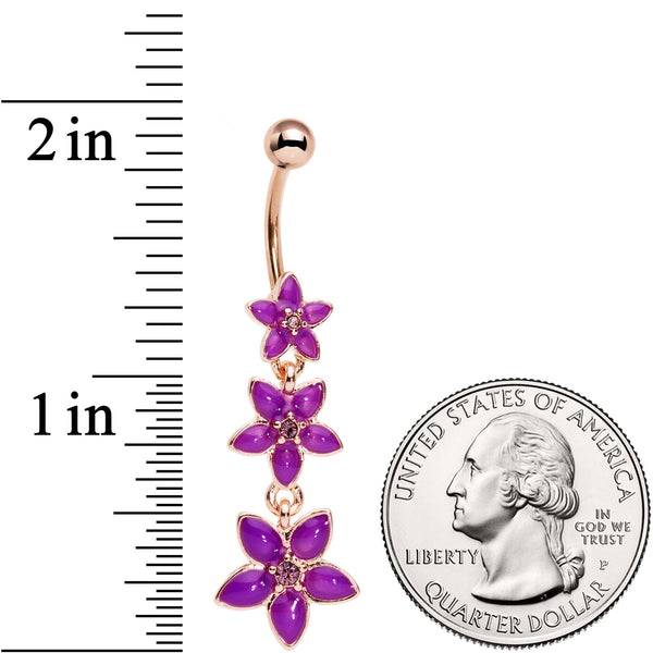 Purple Gem Rose Gold Tone Passionate Purple Petals Flower Dangle Belly