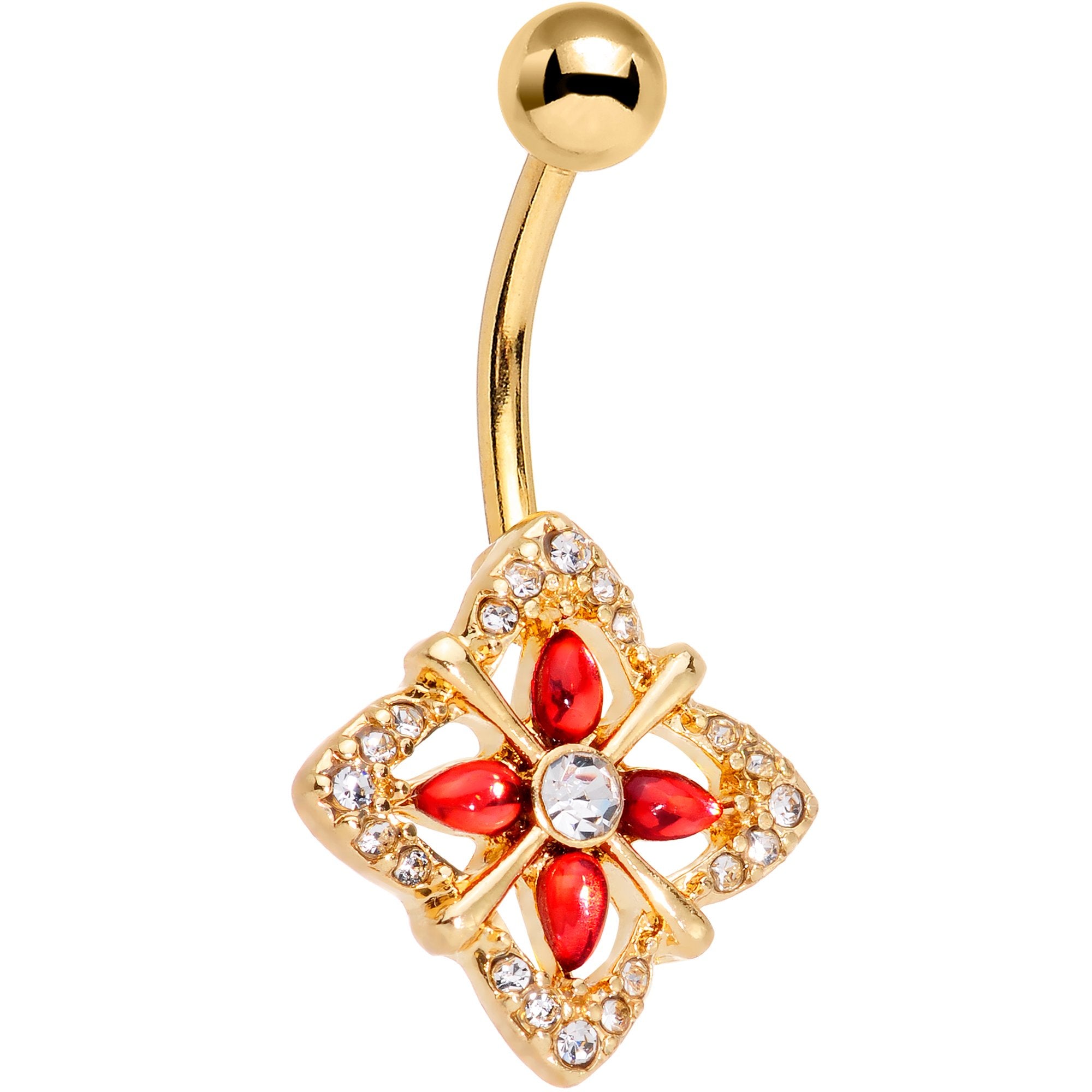 Clear Red Gem Gold Tone Geometric Harmony Belly Ring