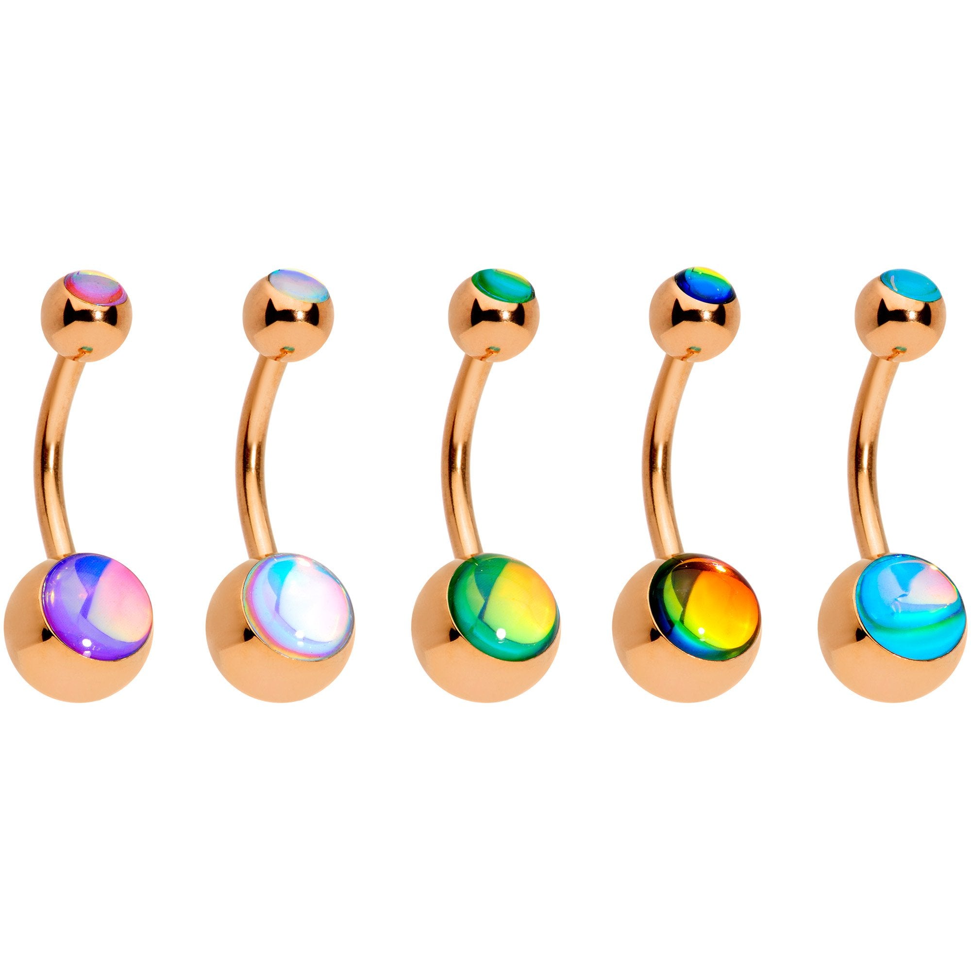 Iridescent Gem Rose Gold Tone Captivating Colors Belly Ring Set of 5