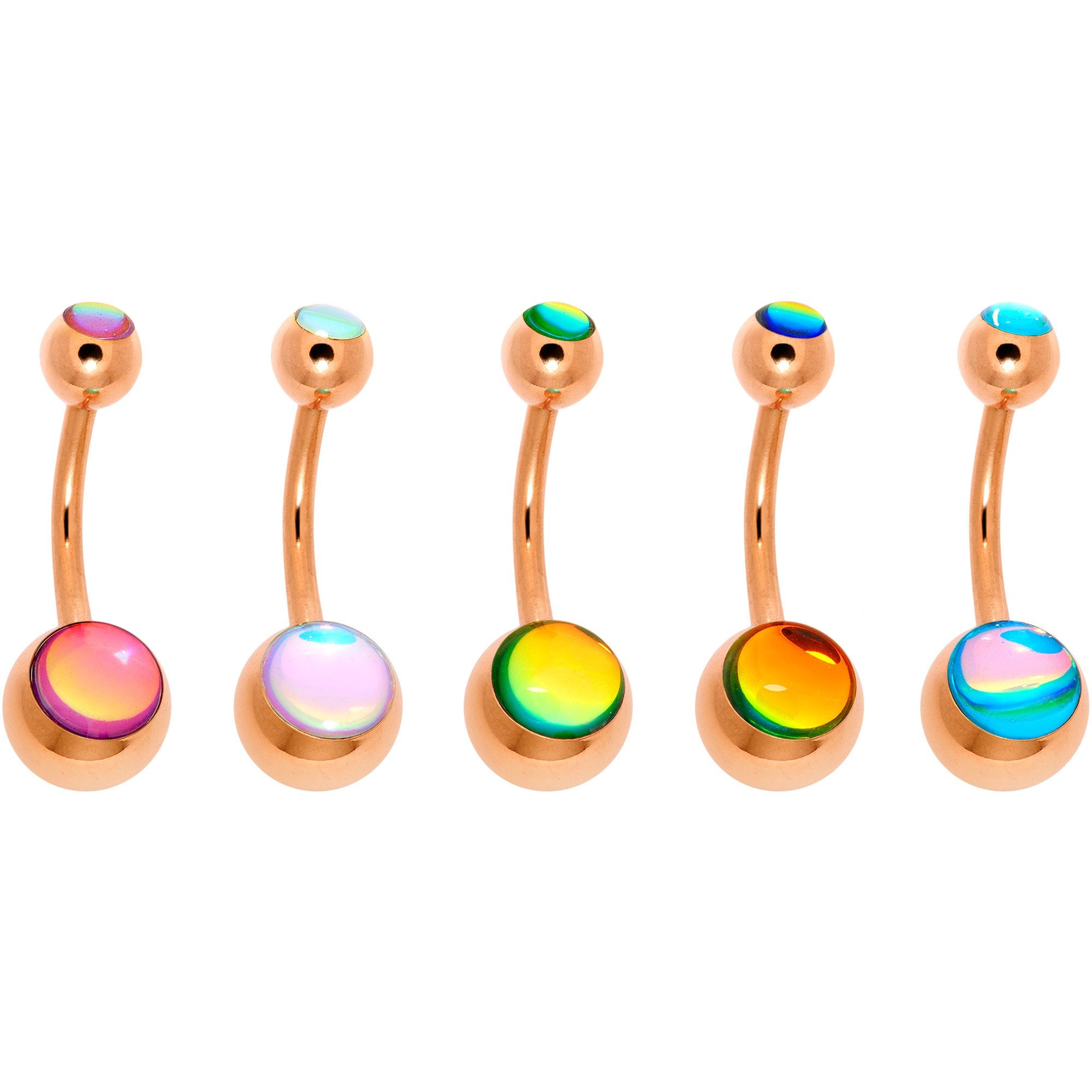Iridescent Gem Rose Gold Tone Captivating Colors Belly Ring Set of 5
