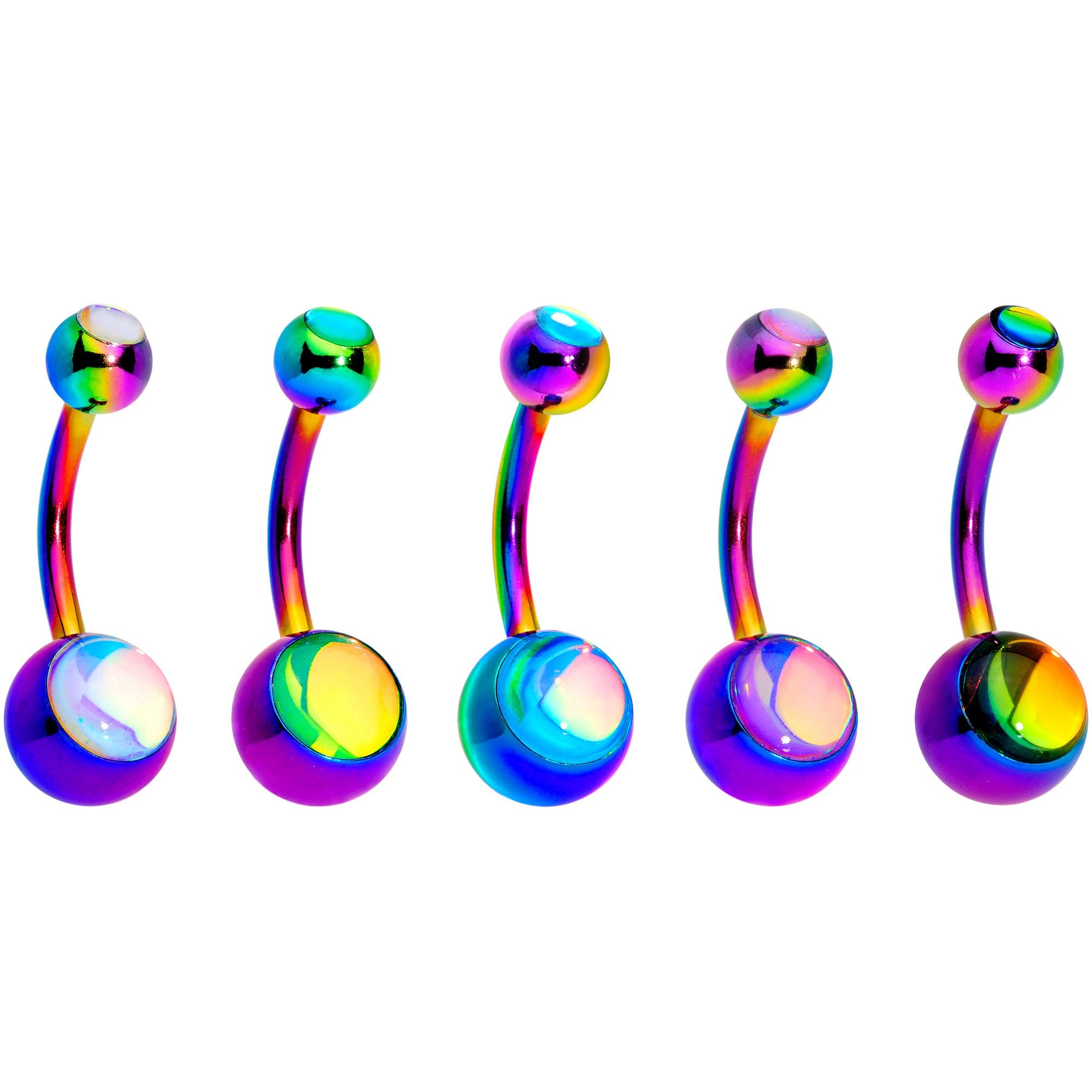 Iridescent Orb Rainbow Captivating Colors Belly Ring Set of 5