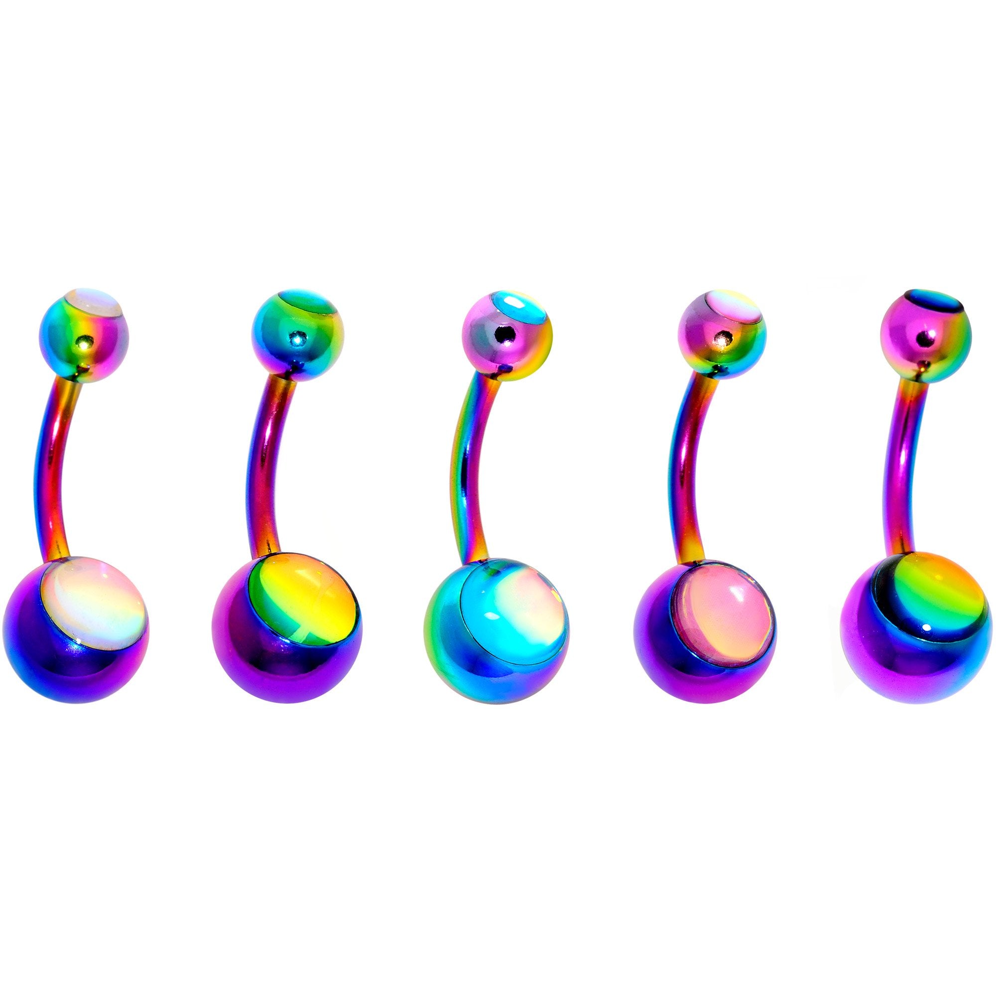 Iridescent Orb Rainbow Captivating Colors Belly Ring Set of 5