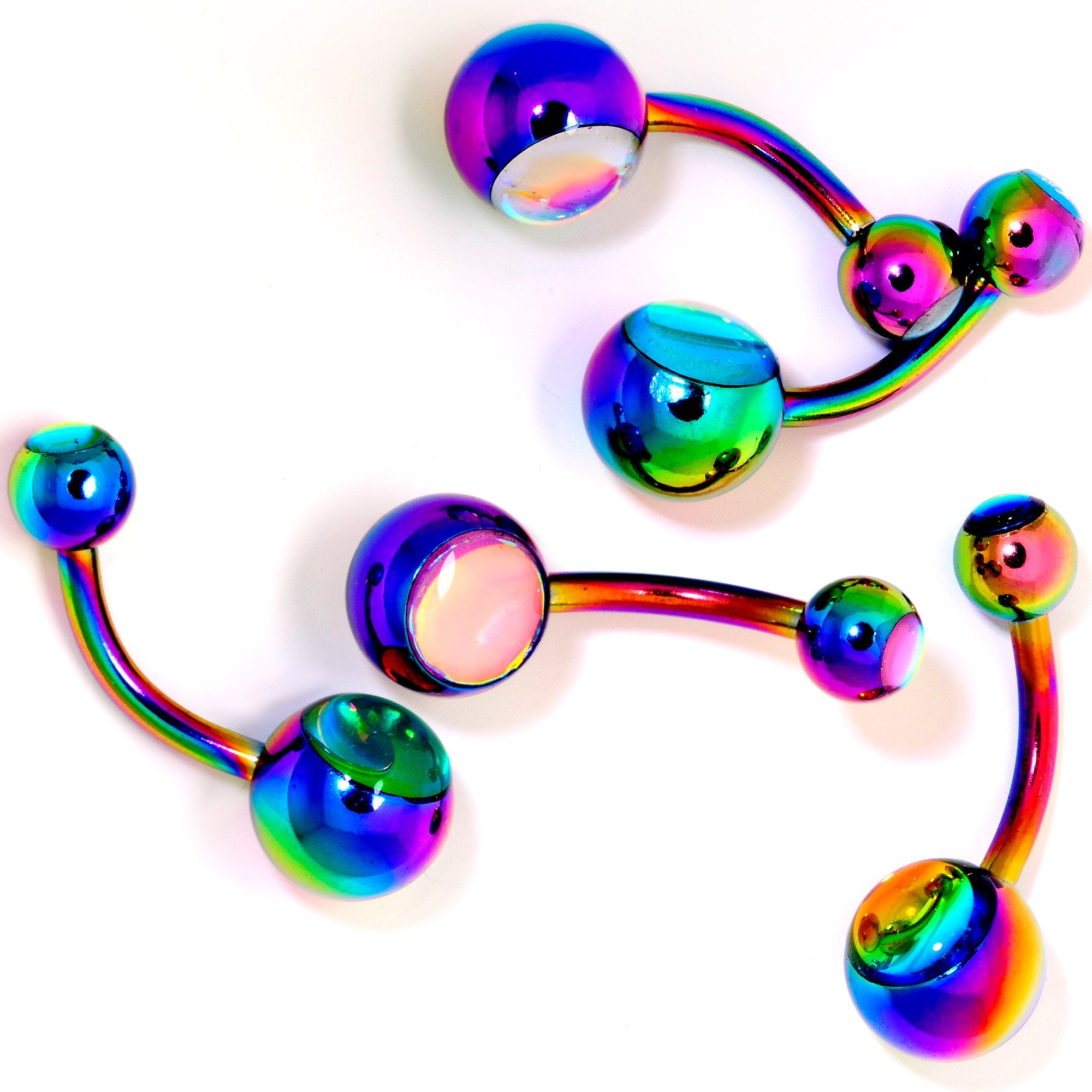 Iridescent Orb Rainbow Captivating Colors Belly Ring Set of 5