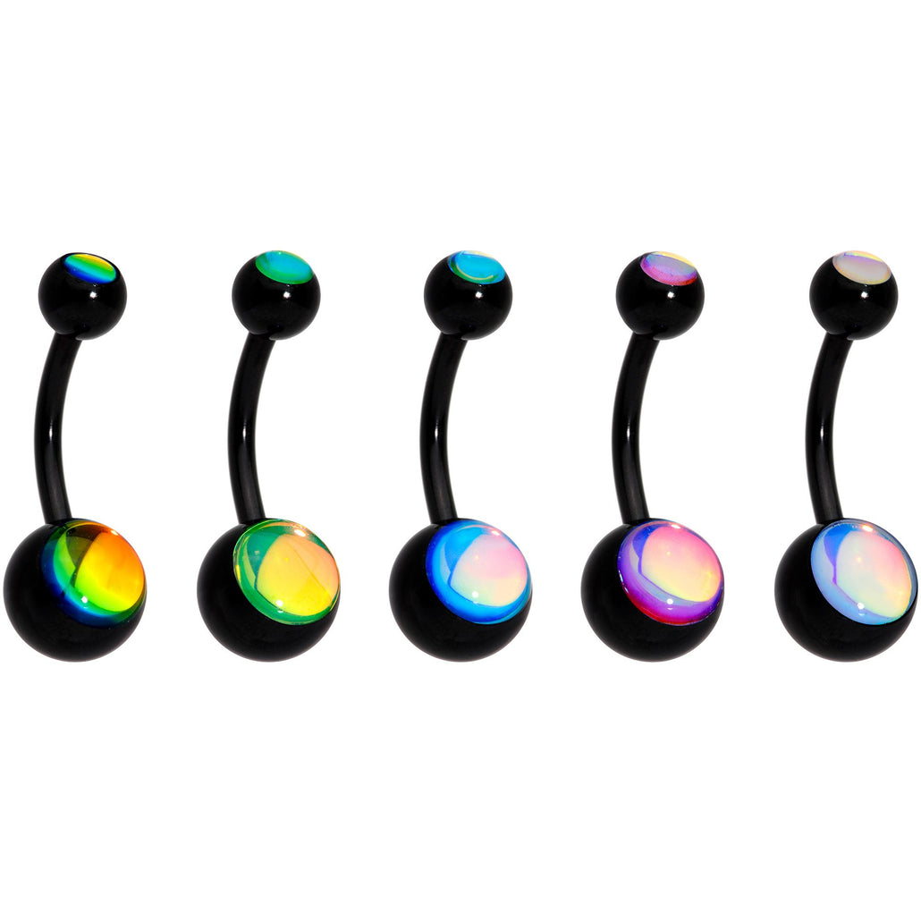 Iridescent Gem Black Captivating Colors Belly Ring Set of 5