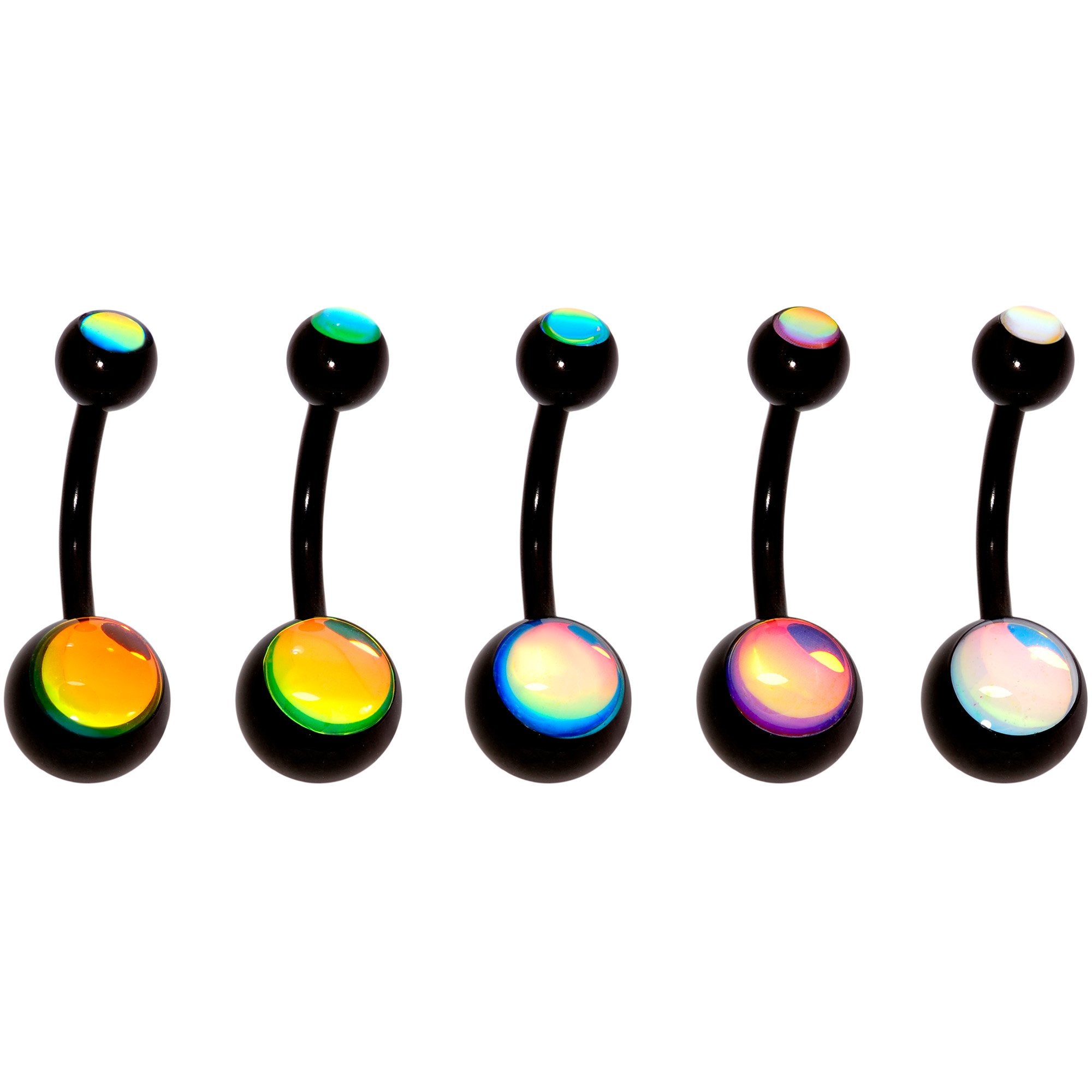 Iridescent Gem Black Captivating Colors Belly Ring Set of 5