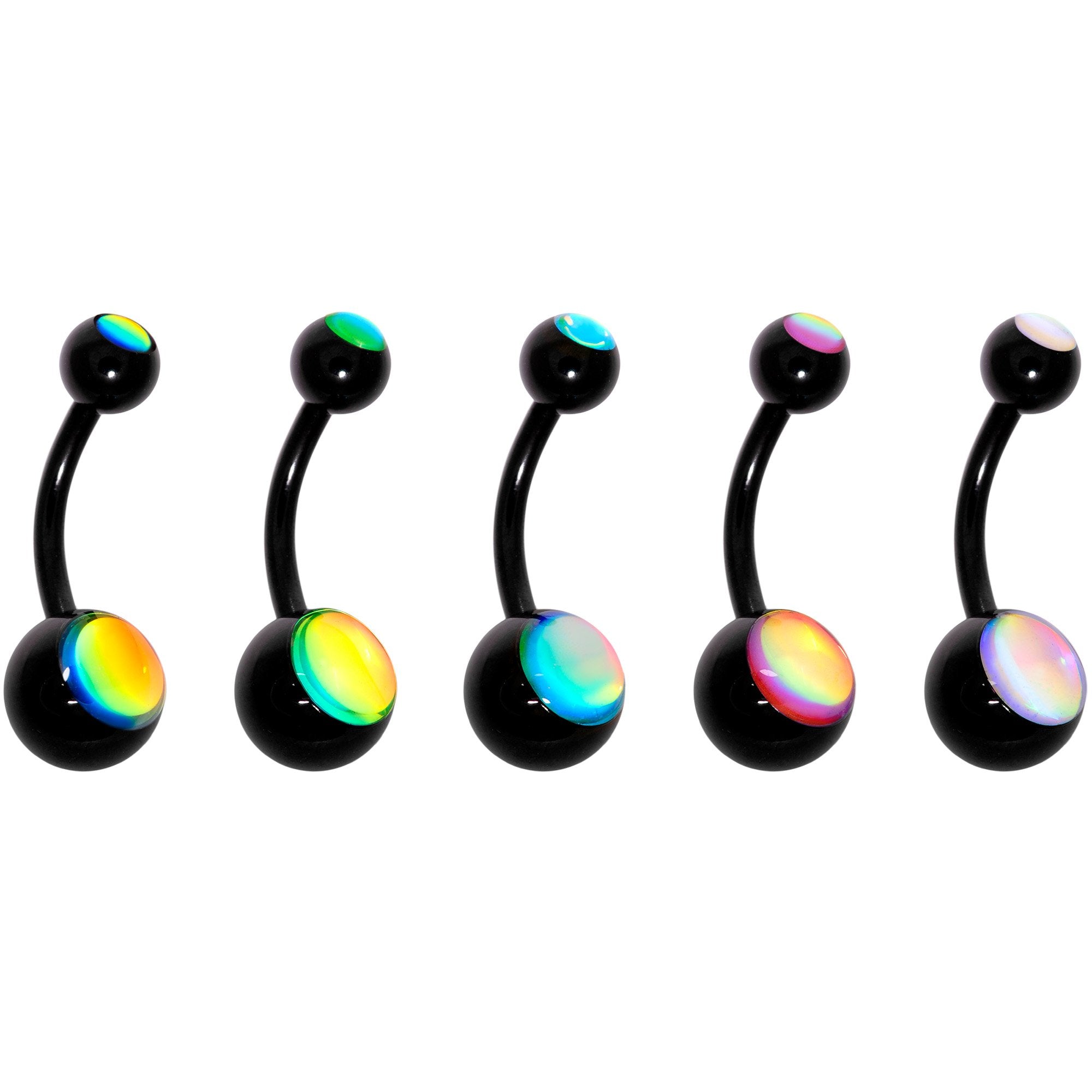 Iridescent Gem Black Captivating Colors Belly Ring Set of 5