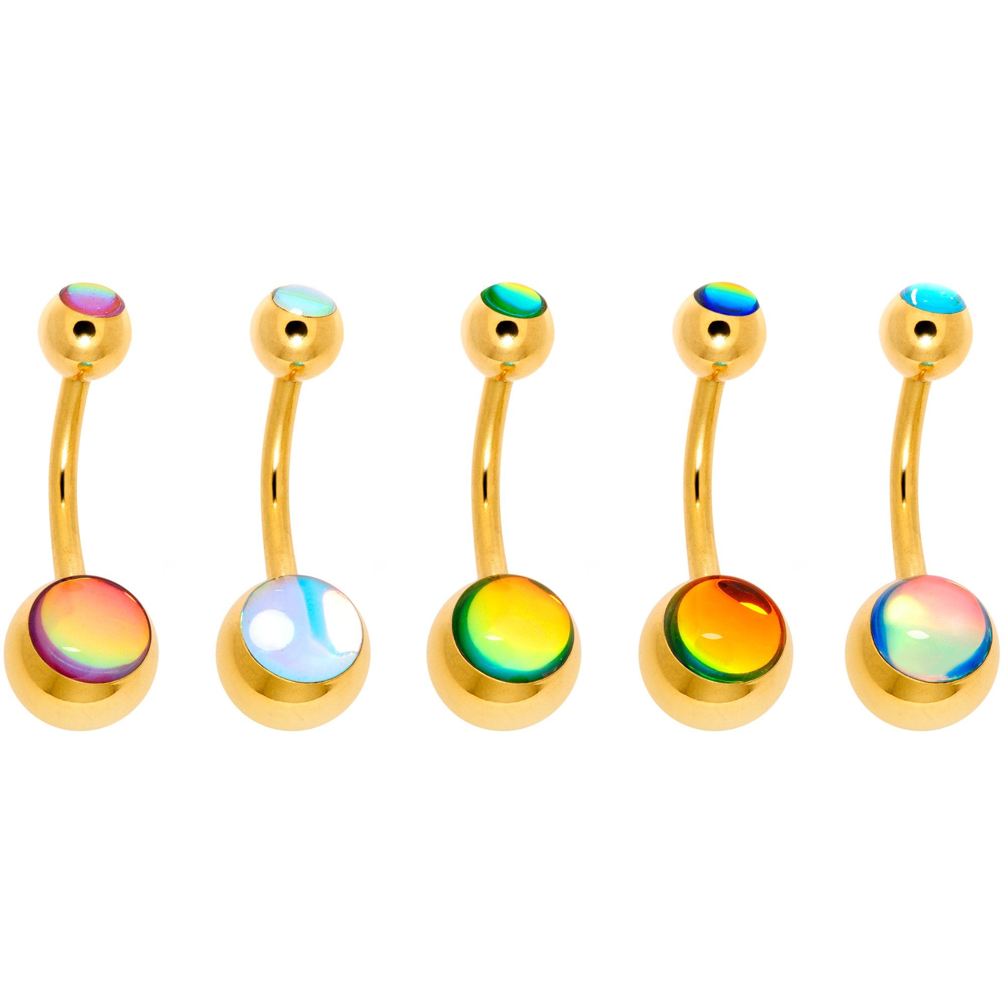 Iridescent Gem Gold Tone Captivating Colors Belly Ring Set Of 5