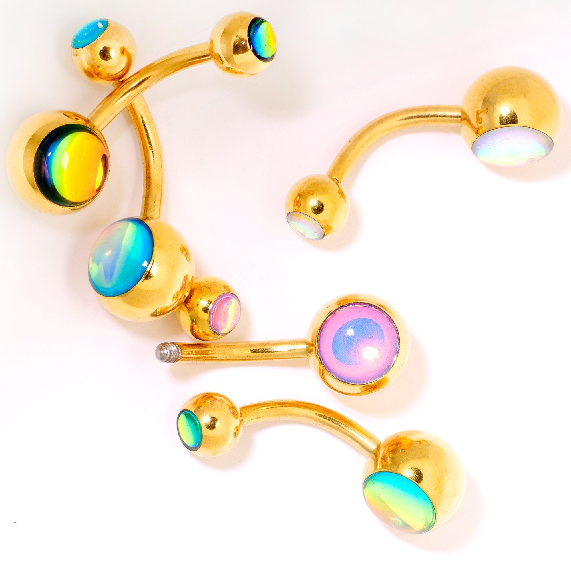 Iridescent Gem Gold Tone Captivating Colors Belly Ring Set Of 5