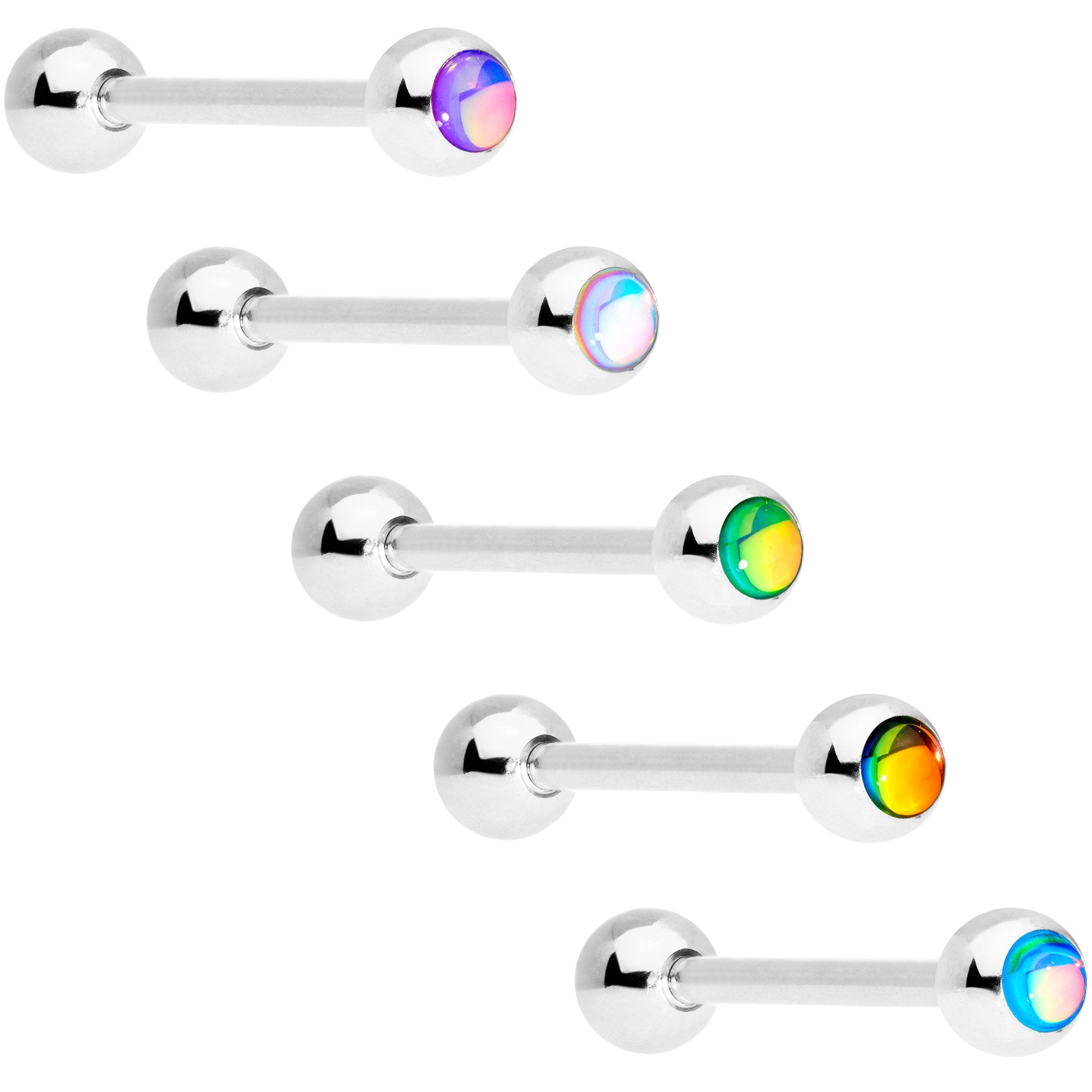 Aurora Gem Inlay Mouthful of Colors Barbell Tongue Ring Set of 5