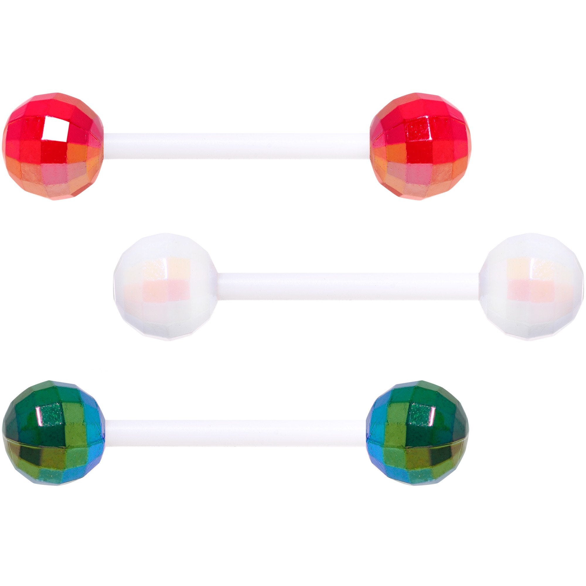 Flexible Acrylic Holiday Disco Ball Barbell Tongue Ring Set of 3