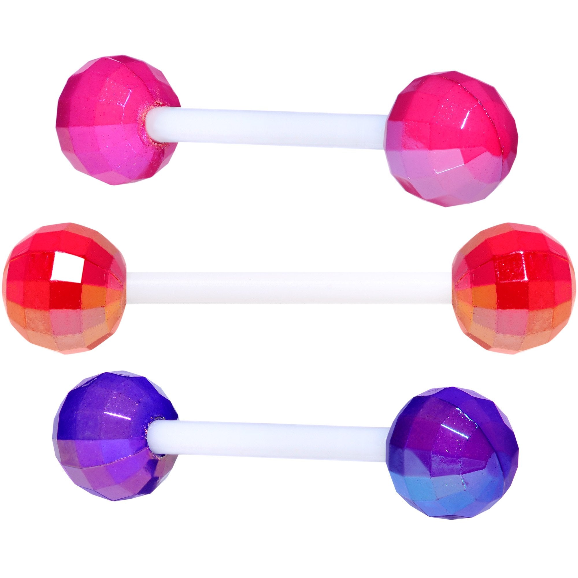 Flexible Acrylic Valentine Disco Ball Barbell Tongue Ring Set of 3
