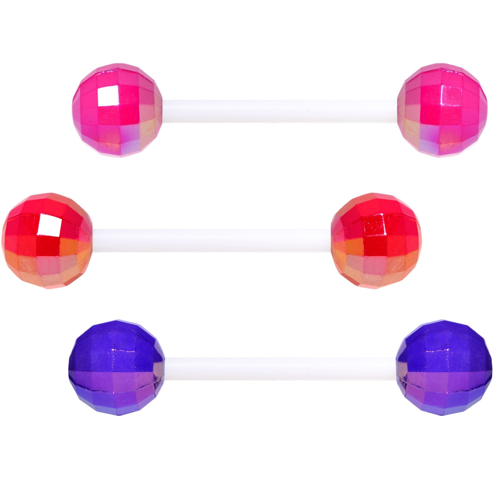 Flexible Acrylic Valentine Disco Ball Barbell Tongue Ring Set of 3