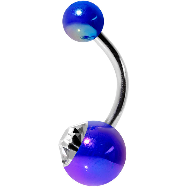 Clear Gem Blue Purple Pearlescent Acrylic Galactic Rainbow Belly Ring