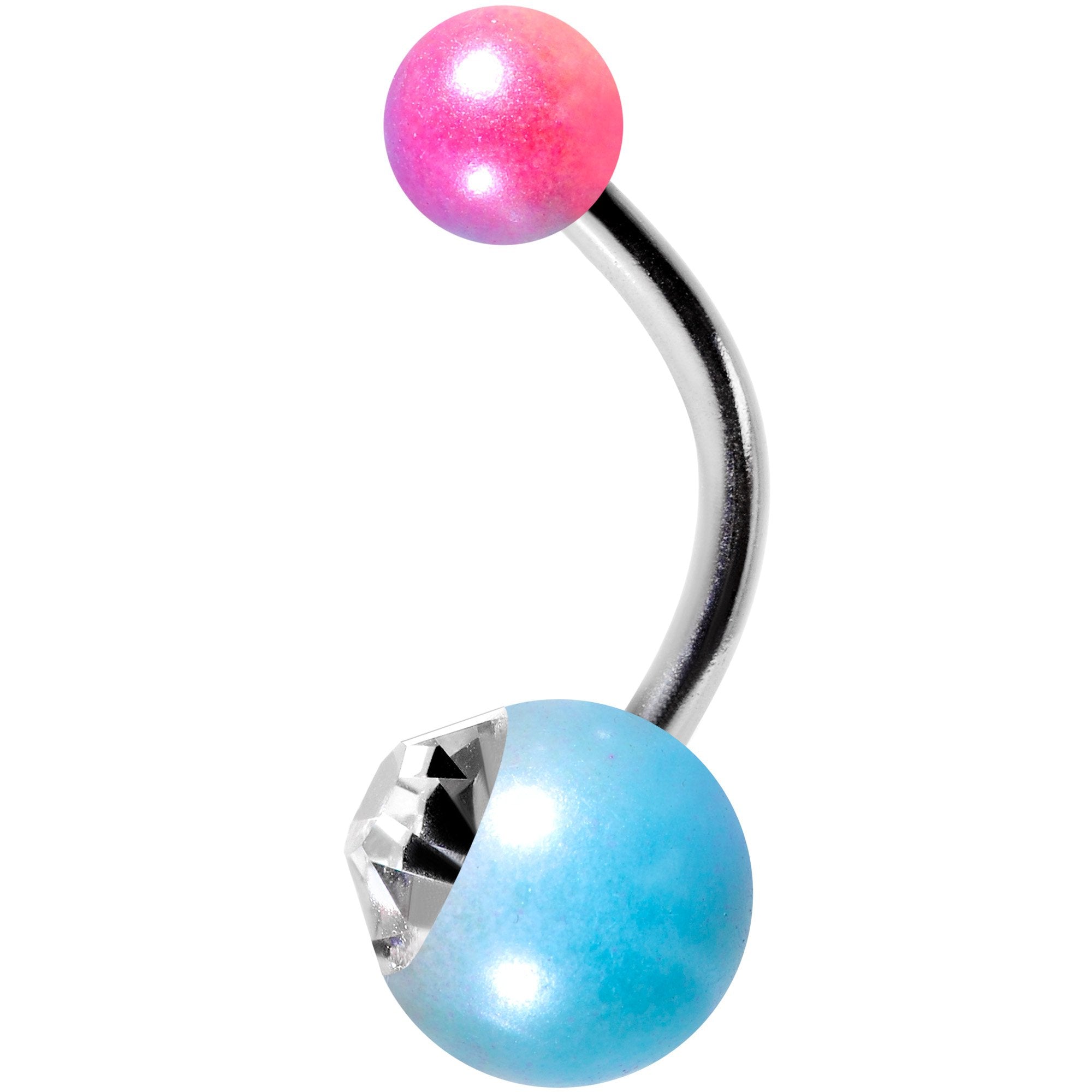 Clear Gem Blue Pink Ombre Pearlescent Acrylic Belly Ring