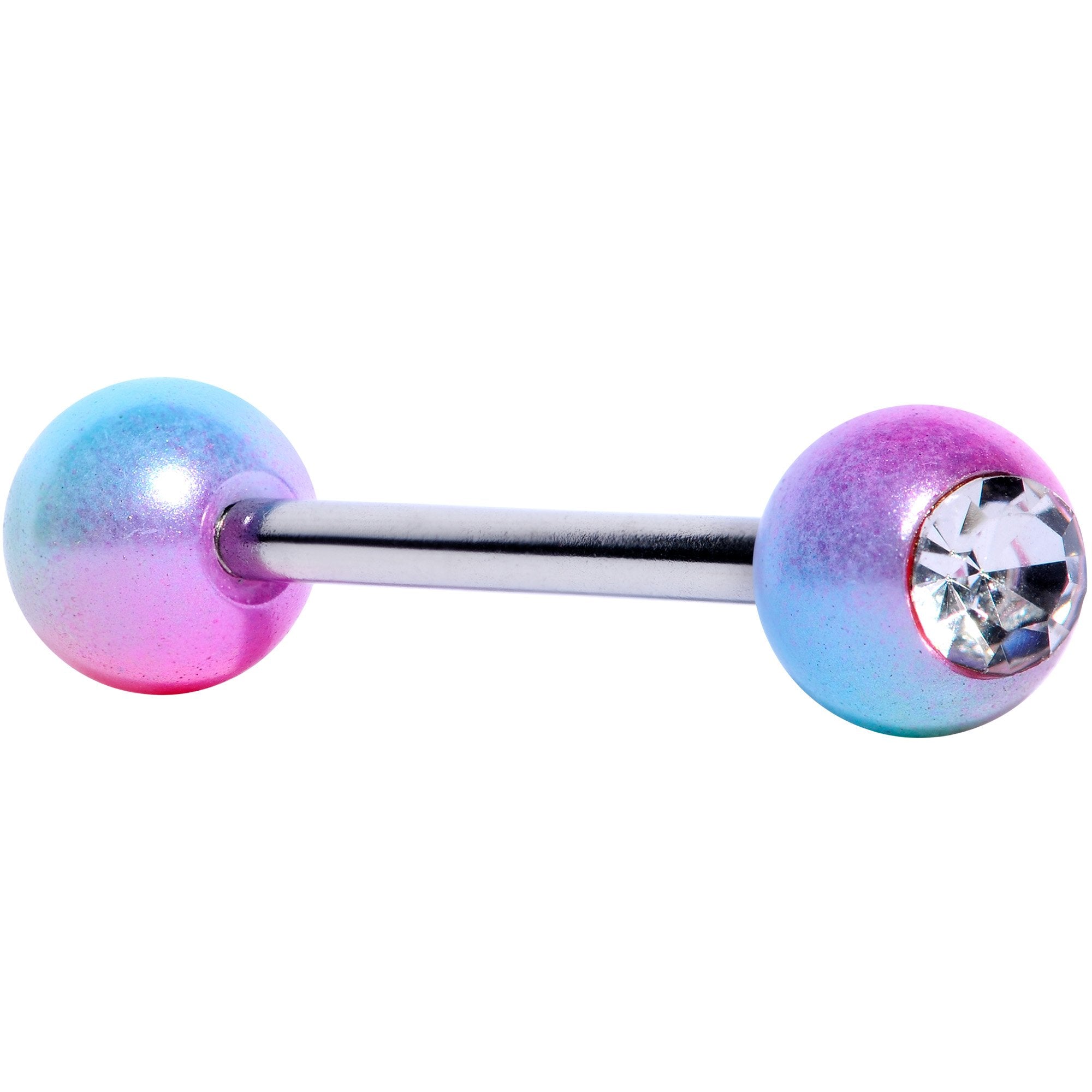 Clear Gem Blue Pink Pearlescent Barbell Tongue Ring