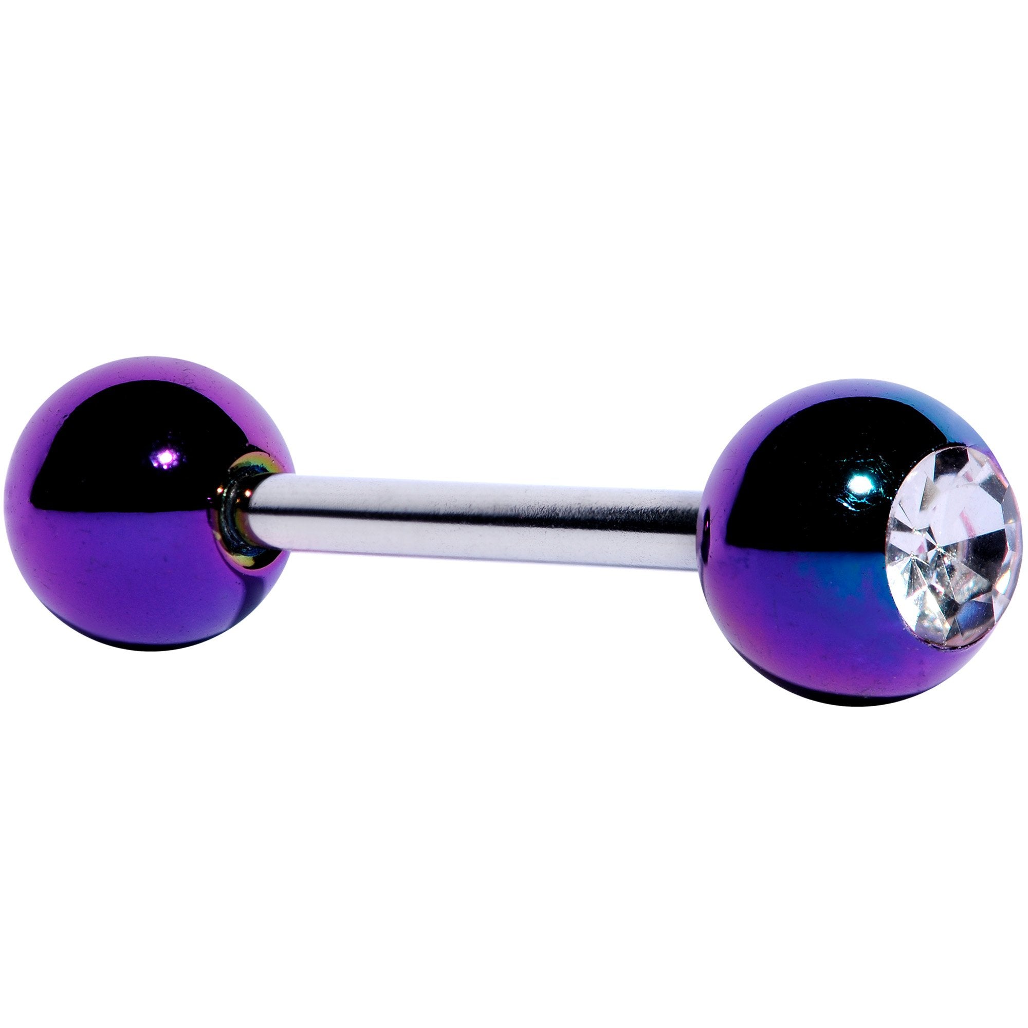 Clear Gem Green Purple Pearlescent Barbell Tongue Ring