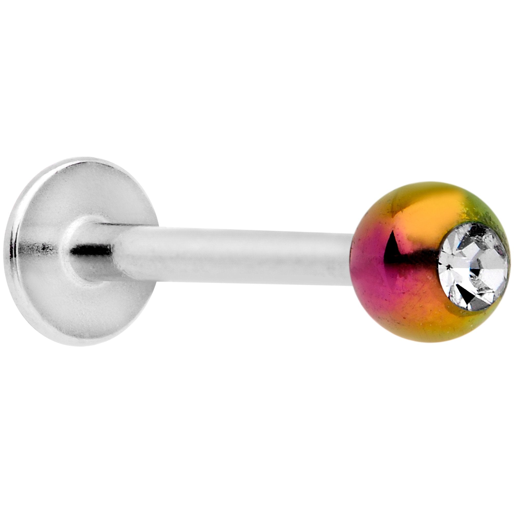 16G 3/8 Clear Gem Rainbow Pearlescent Labret Monroe Tragus