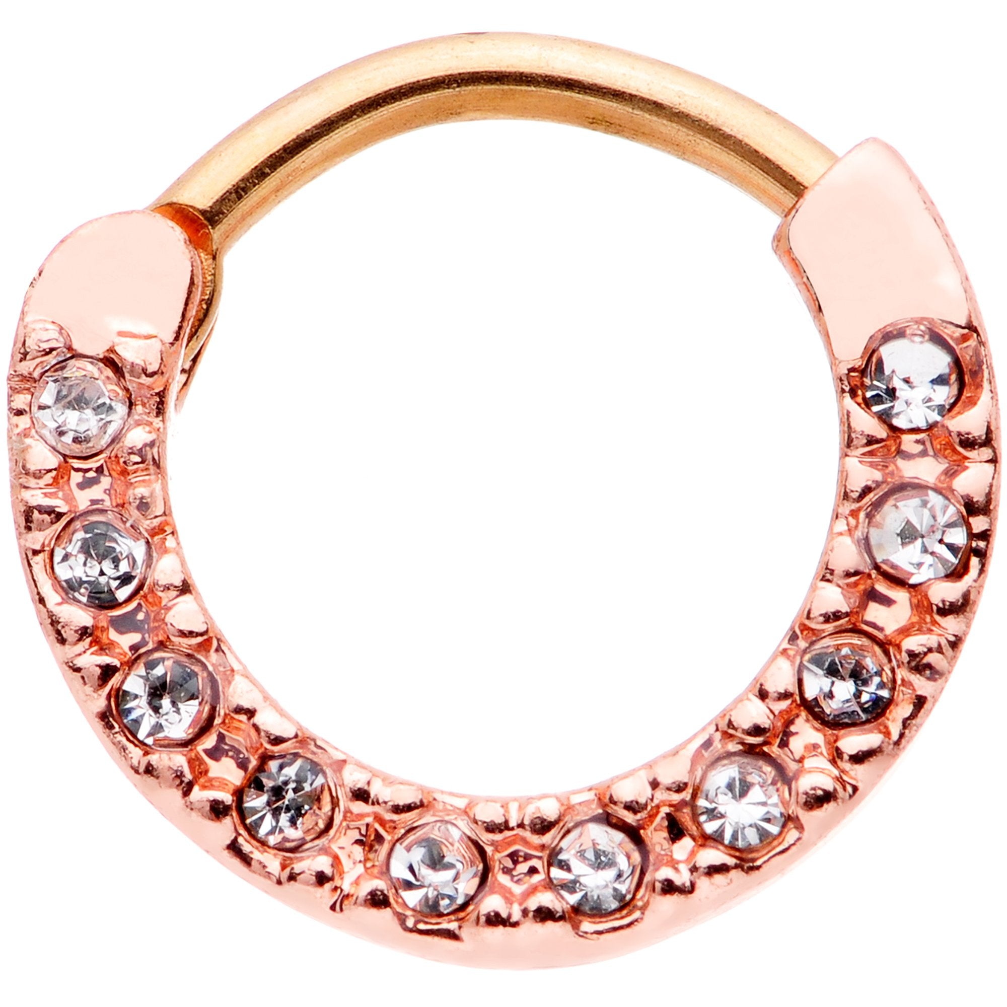 16G 3/8 Clear Gem Rose Gold Tone Hinged Circular Ring Set