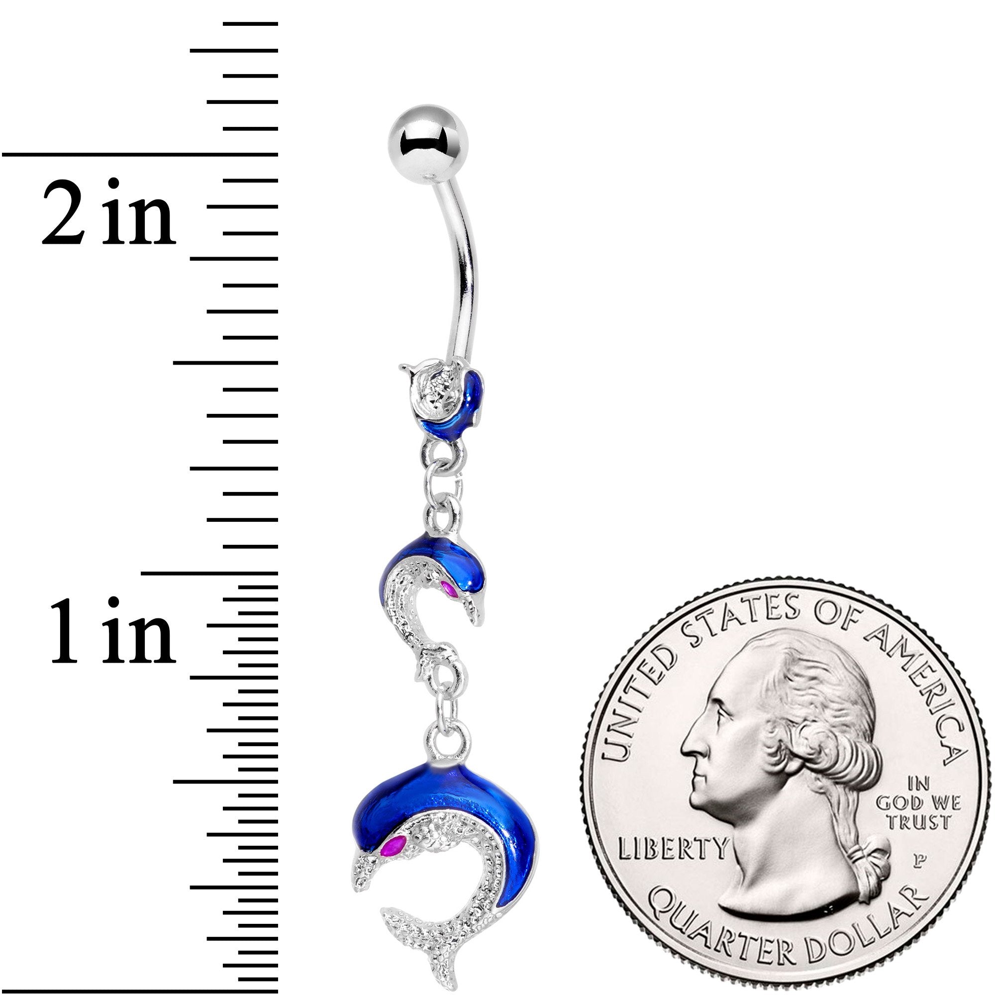 Purple Gem Blue Glitter Dolphins Dangle Belly Ring