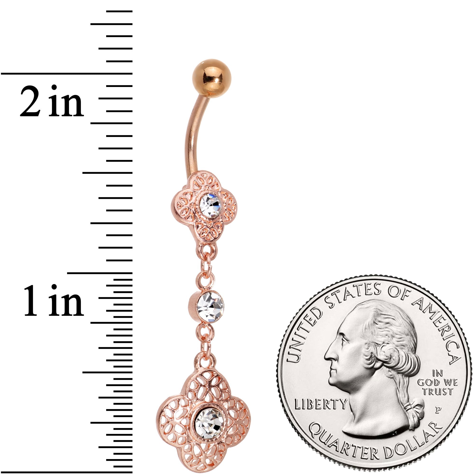 Clear Gem Rose Gold Tone Web of Delight Dangle Belly Ring