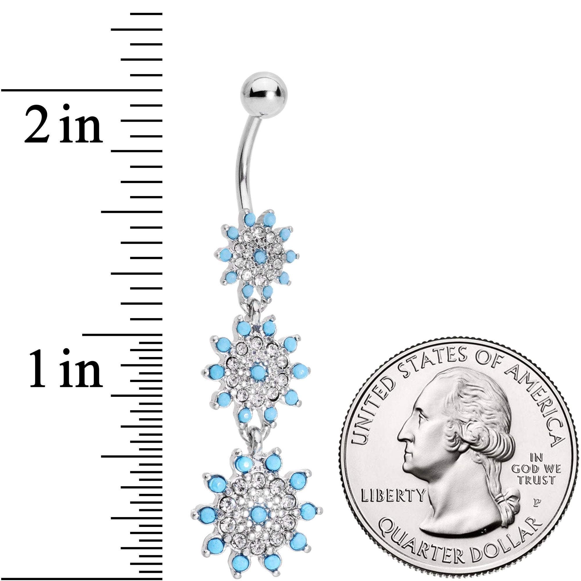 Clear Gems Blue Orb Shower of Snowflakes Dangle Belly Ring
