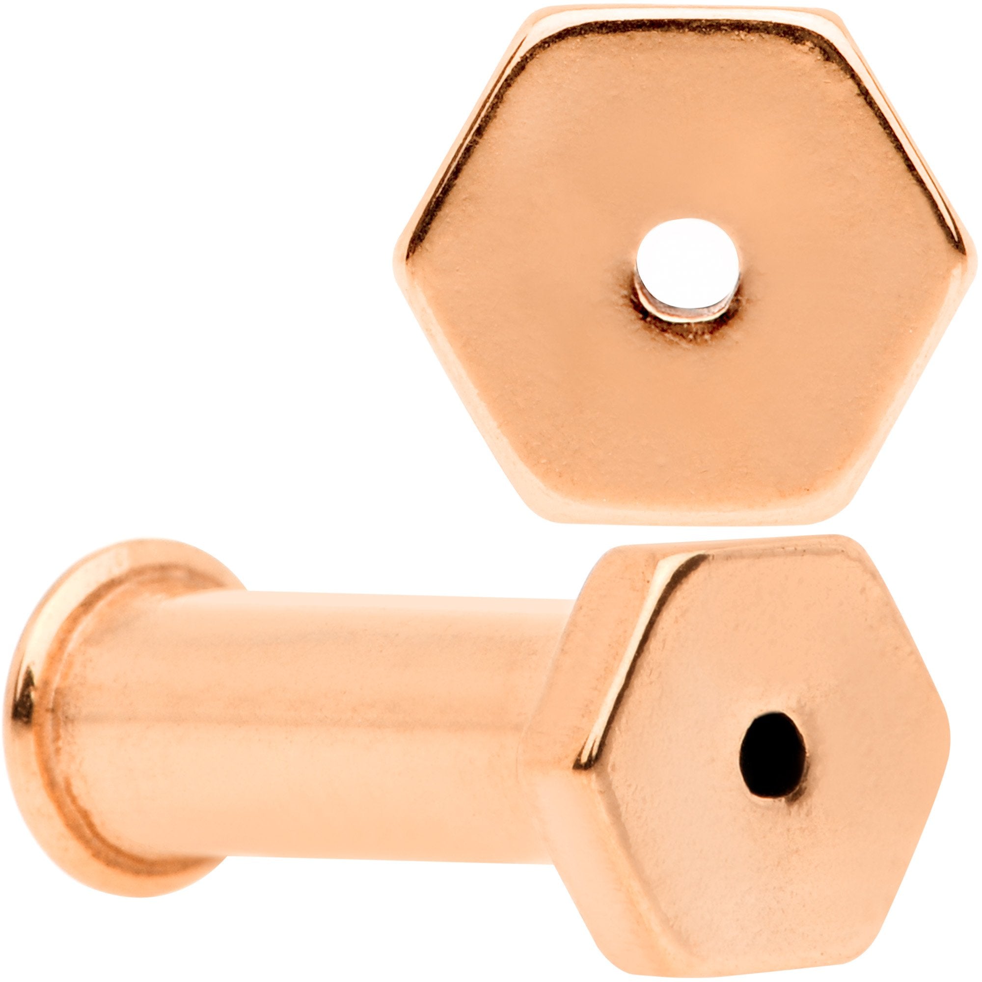 Rose Gold Tone Geometric Hexagon Double Flare Tunnel Plug Set 3mm to 25mm