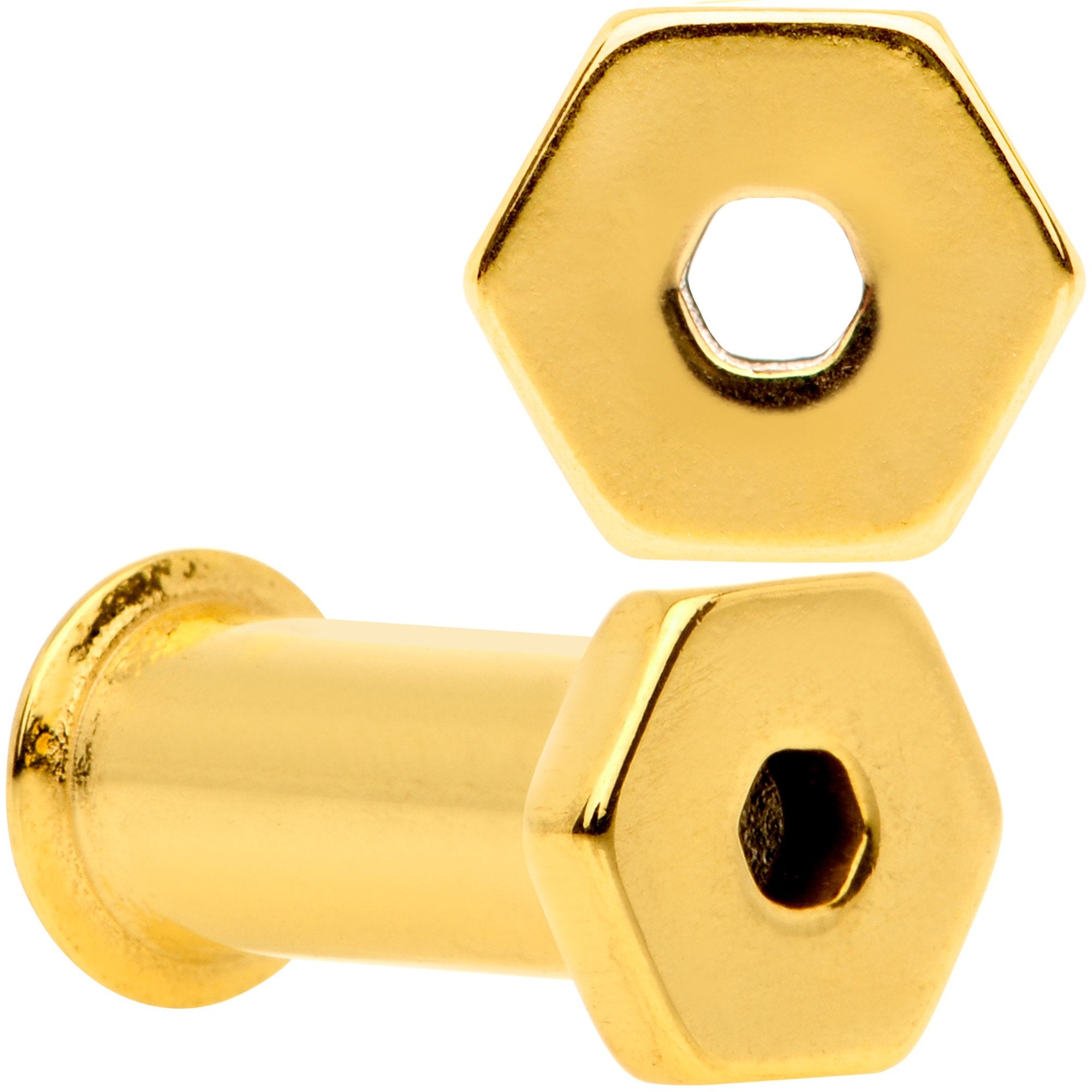 Gold Tone Geometric Hexagon Double Flare Tunnel Plug Set 3mm to 25mm