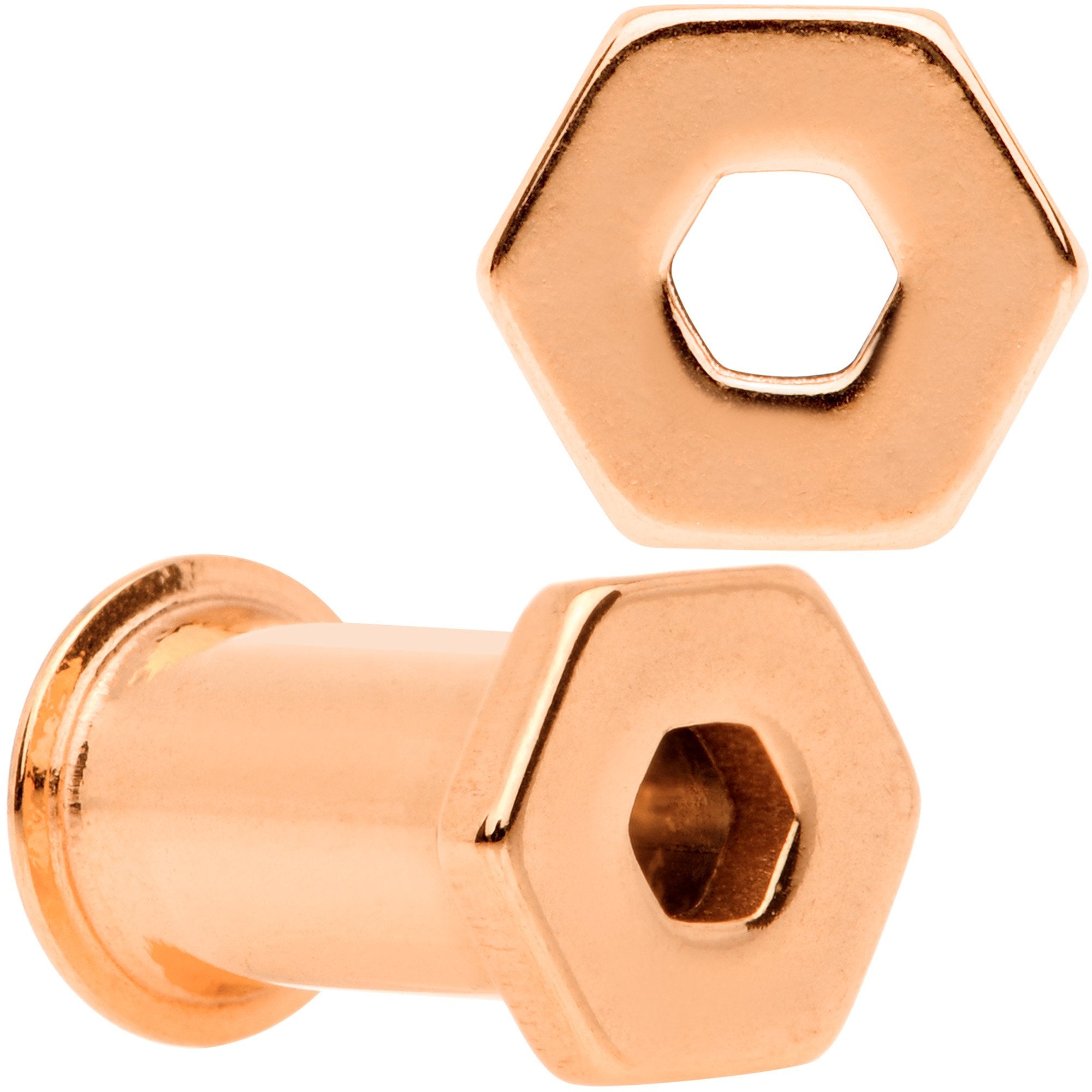 Rose Gold Tone Geometric Hexagon Double Flare Tunnel Plug Set 3mm to 25mm