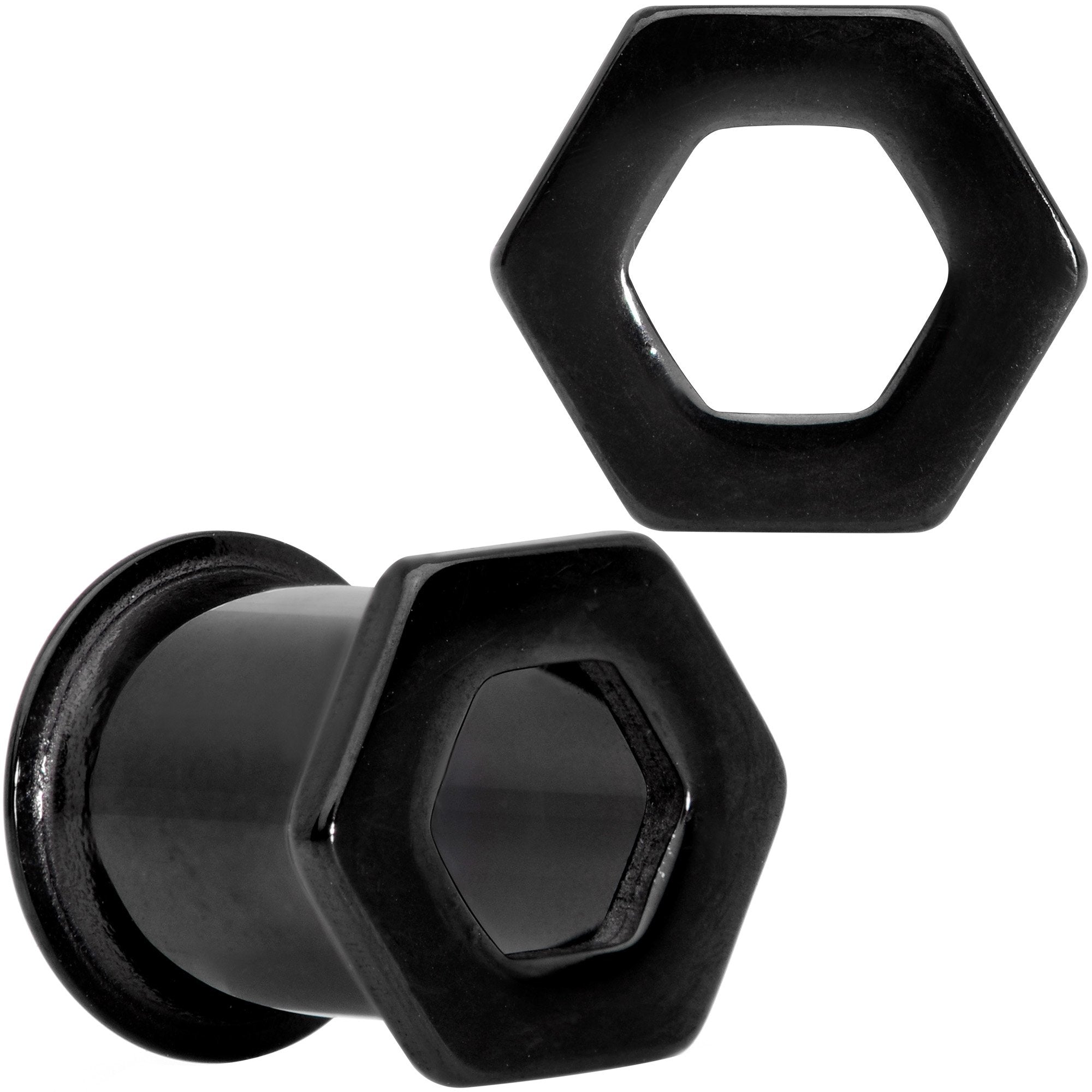 Black Geometric Hexagon Double Flare Tunnel Plug Set 3mm to 25mm