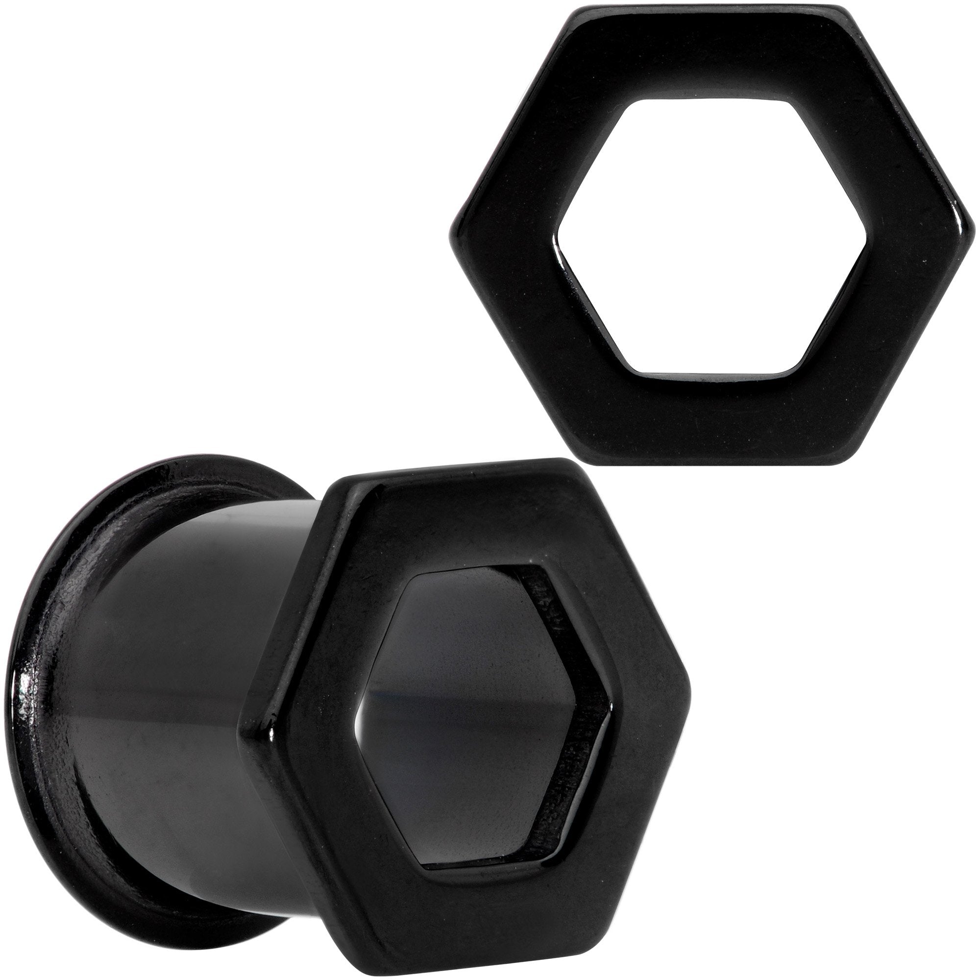 Black Geometric Hexagon Double Flare Tunnel Plug Set 3mm to 25mm